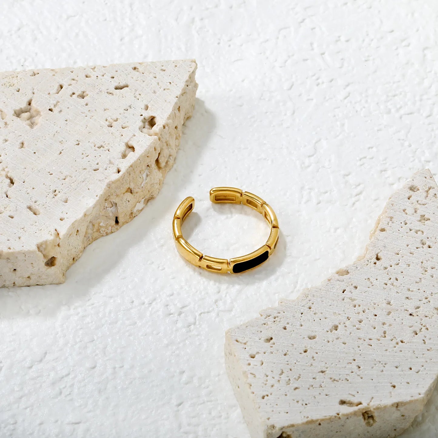 ✨ Wholesale 3.8mm Black Oil Drop Ring | Gold Stainless Steel Band