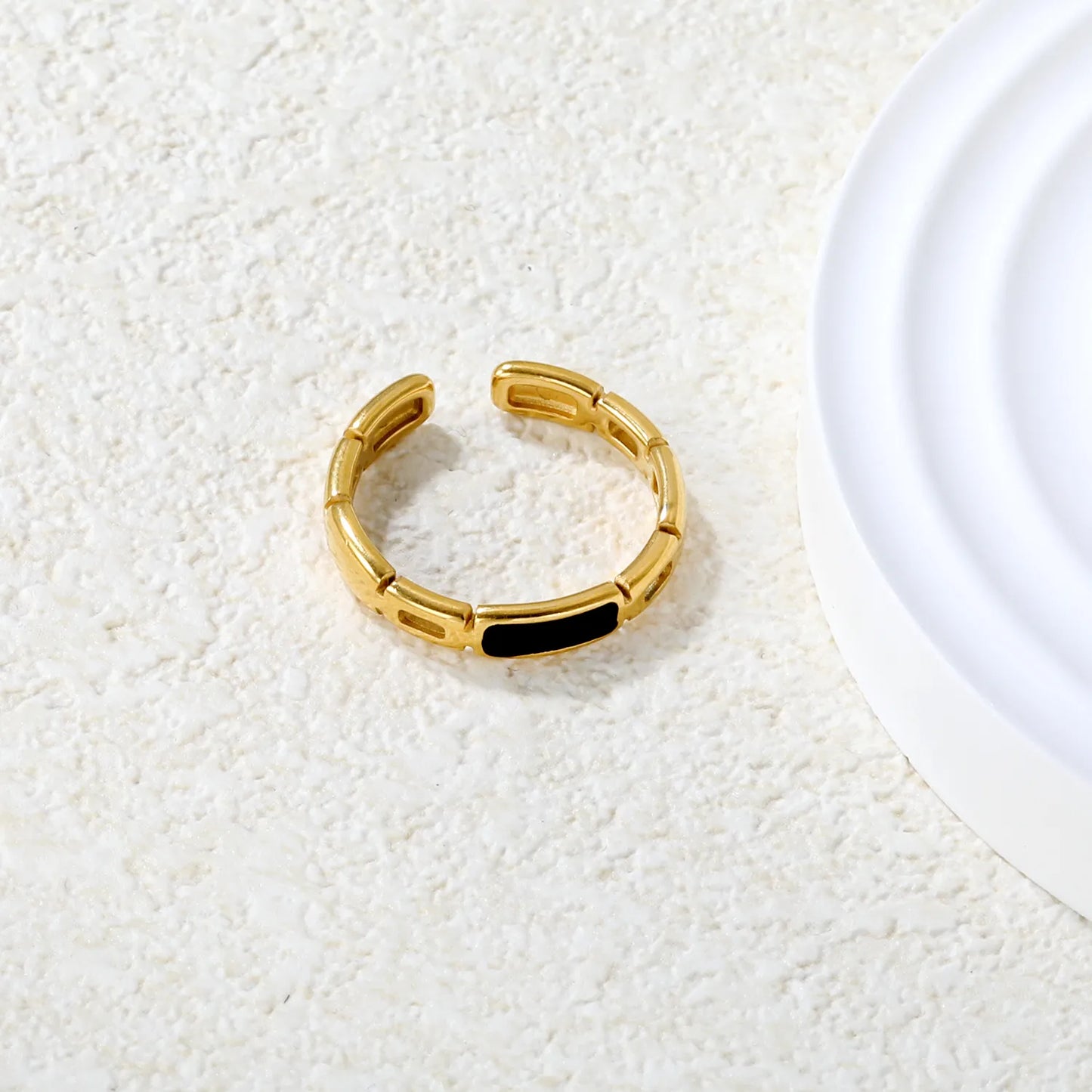 ✨ Wholesale 3.8mm Black Oil Drop Ring | Gold Stainless Steel Band