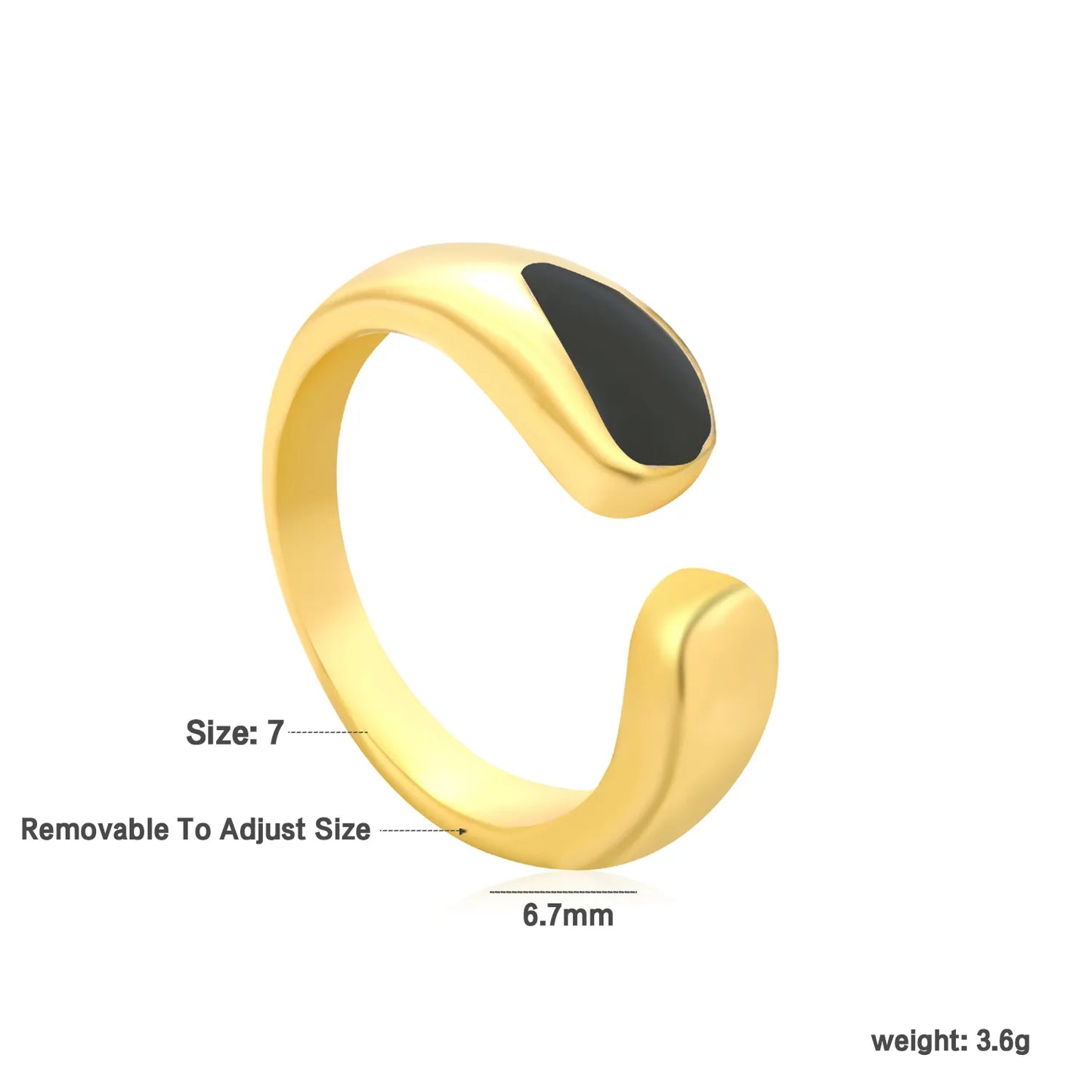 ✨ 18K Gold PVD 6.7mm High oil-drop white Geometric Water drop open Rings Wholesale (MOQ 12+) | Stainless Steel Hypoallergenic Bands 🌍 | Stackable & Statement Rings
