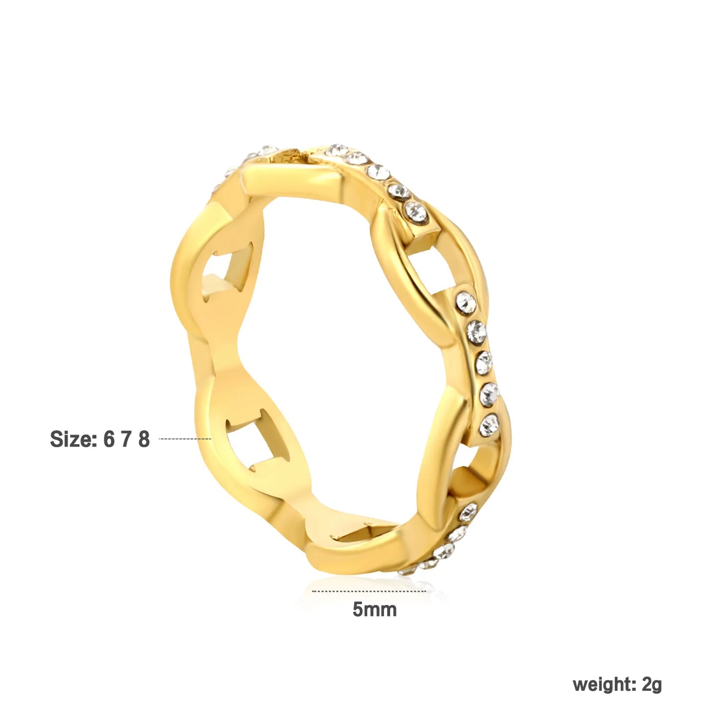 ✨ 18K Gold PVD 5mm High Single-clasp Chain Rings With Zircon Wholesale (MOQ 12+) | Stainless Steel Hypoallergenic Bands 🌍 | Stackable & Statement Rings