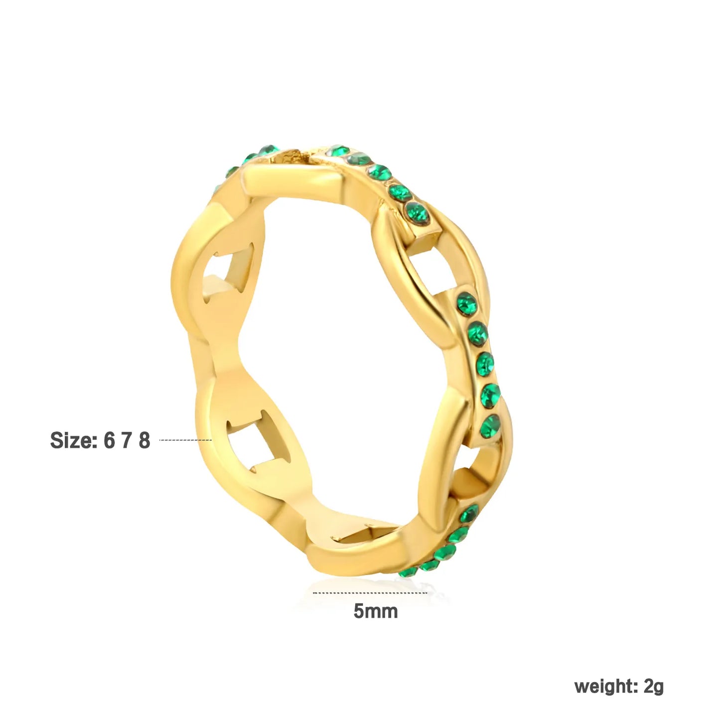 ✨ 18K Gold PVD 5mm High Single-clasp Chain Rings With Zircon Wholesale (MOQ 12+) | Stainless Steel Hypoallergenic Bands 🌍 | Stackable & Statement Rings