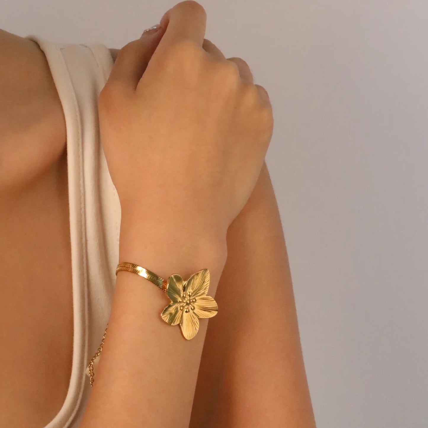 🌸 Oversized Floral Pendant Bracelet 30.2x32.4mm Flower Charm + 4mm Snake Chain 17+5cm | Stainless Steel Silver/Gold | Wholesale Boho