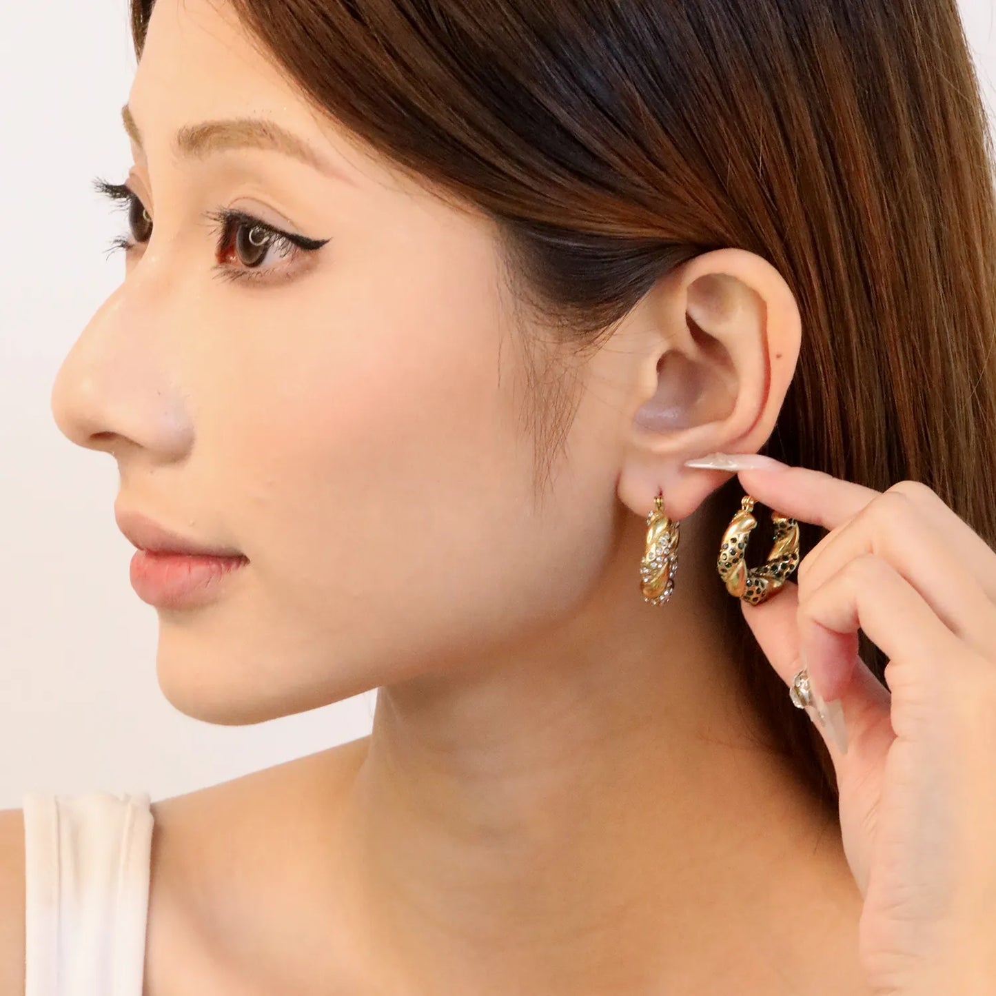 ✨Gold Vine Ear Cuffs w/ Crystals | 24.4x21.4mm Boho U-Cuff | Stainless Steel No-Piercing Wholesale