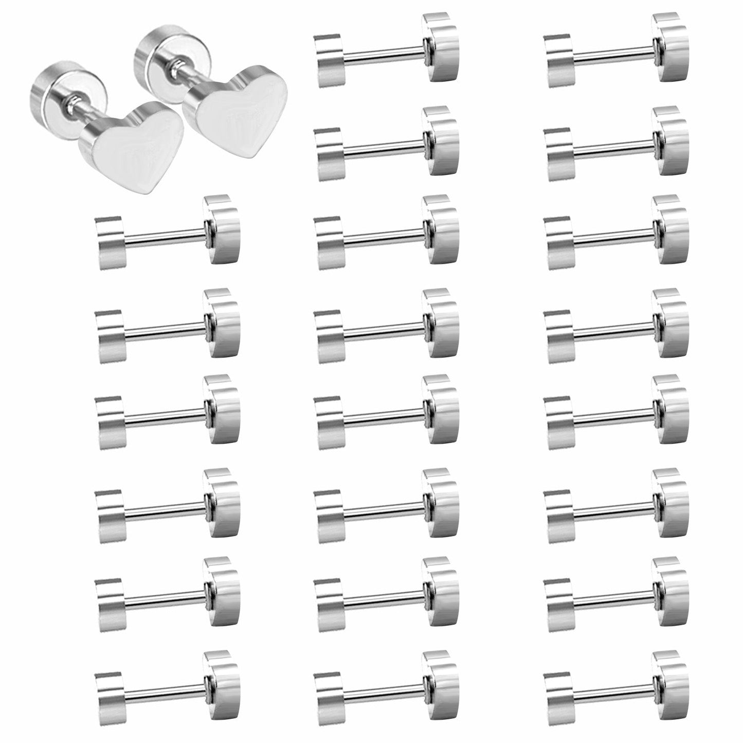 12 pairs steel/gold/mixed color screw back stud earrings without diamonds