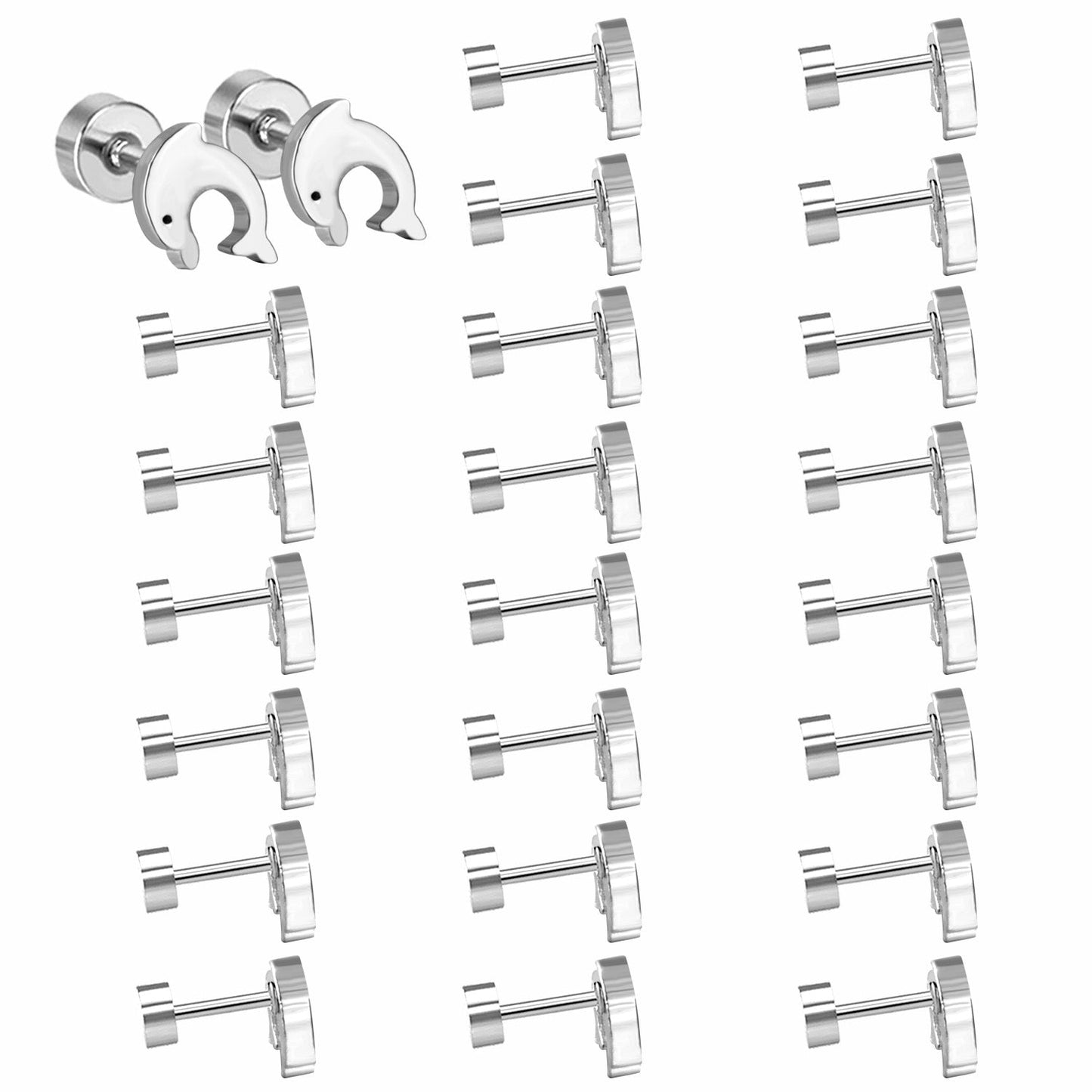12 pairs Dolphin Shape Steel Goldtone Screwback Stud Earrings