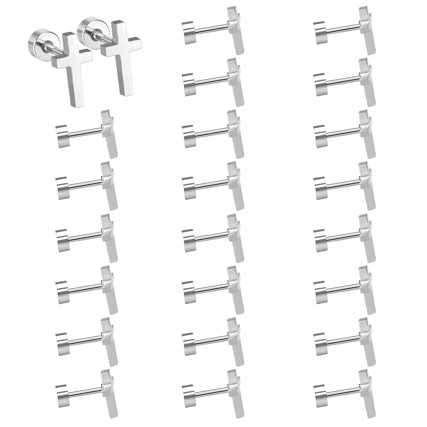 12 pairs steel/golden Cross Screwback Earrings w/o drill