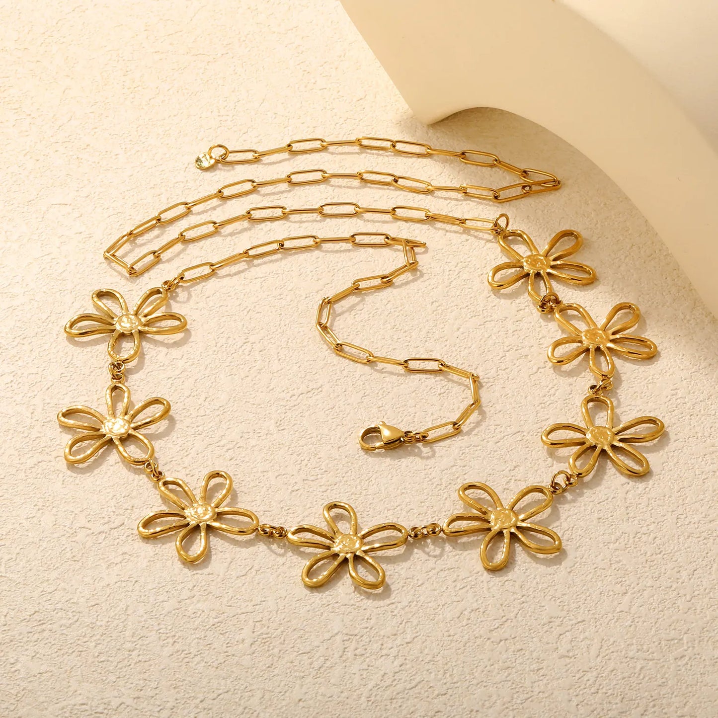Cut‑Out Outline Flower Waist Chain | 18K Gold Plated Stainless Steel Boho Floral Body Chain Wholesale