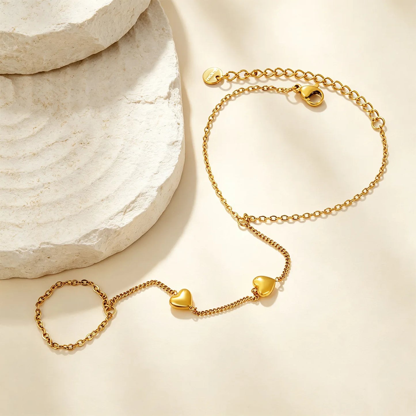 Minimalist Solid Heart Hand Chain | 18K Gold Plated Stainless Steel | Bulk Order MOQ 12