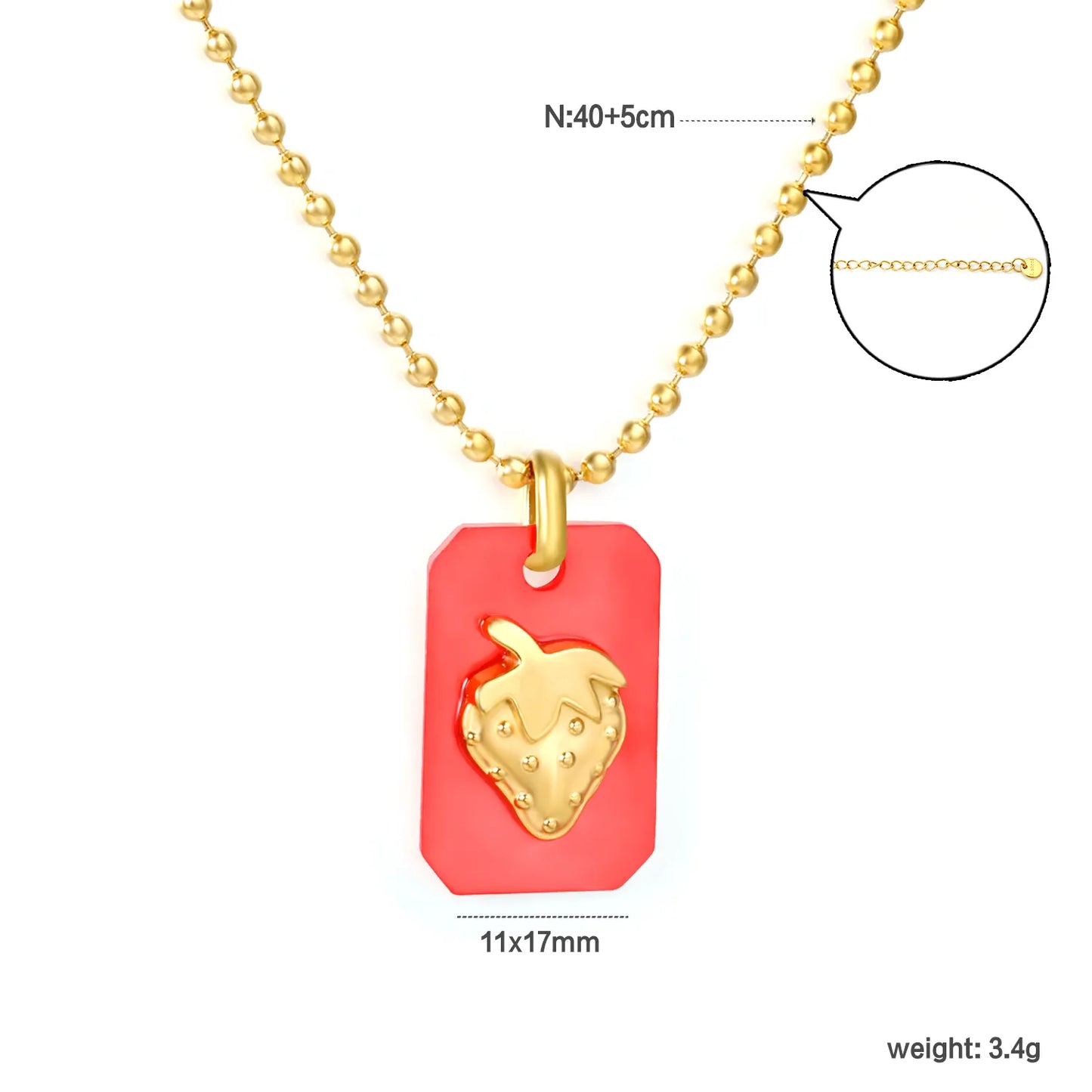 18K Gold Plated Strawberry/Pineapple/Grape/Watermelon/Palm Acrylic Pendant Necklace | Wholesale Bulk Order | MOQ 12 | 40+5cm Adjustable Jewelry