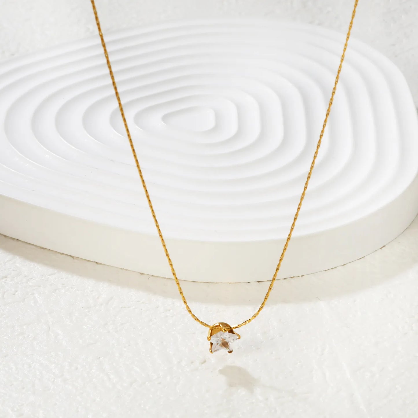 Wholesale 6mm Crystal Star Pendant 40+5cm Necklace | MOQ 12 | 18K Gold Plated| Adjustable Jewelry for Bulk Order