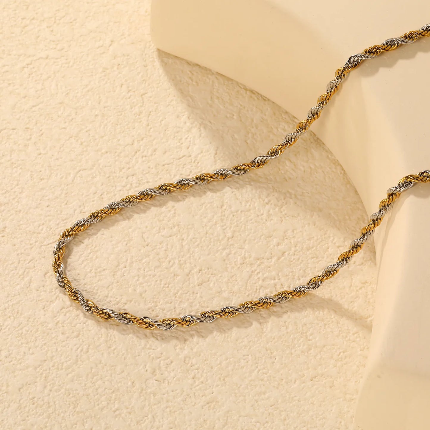 Two-Tone (Gold/Silver) 3mm Twist Chain Necklace | MOQ 12 | Wholesale Bulk Order | Stainless Steel Jewelry