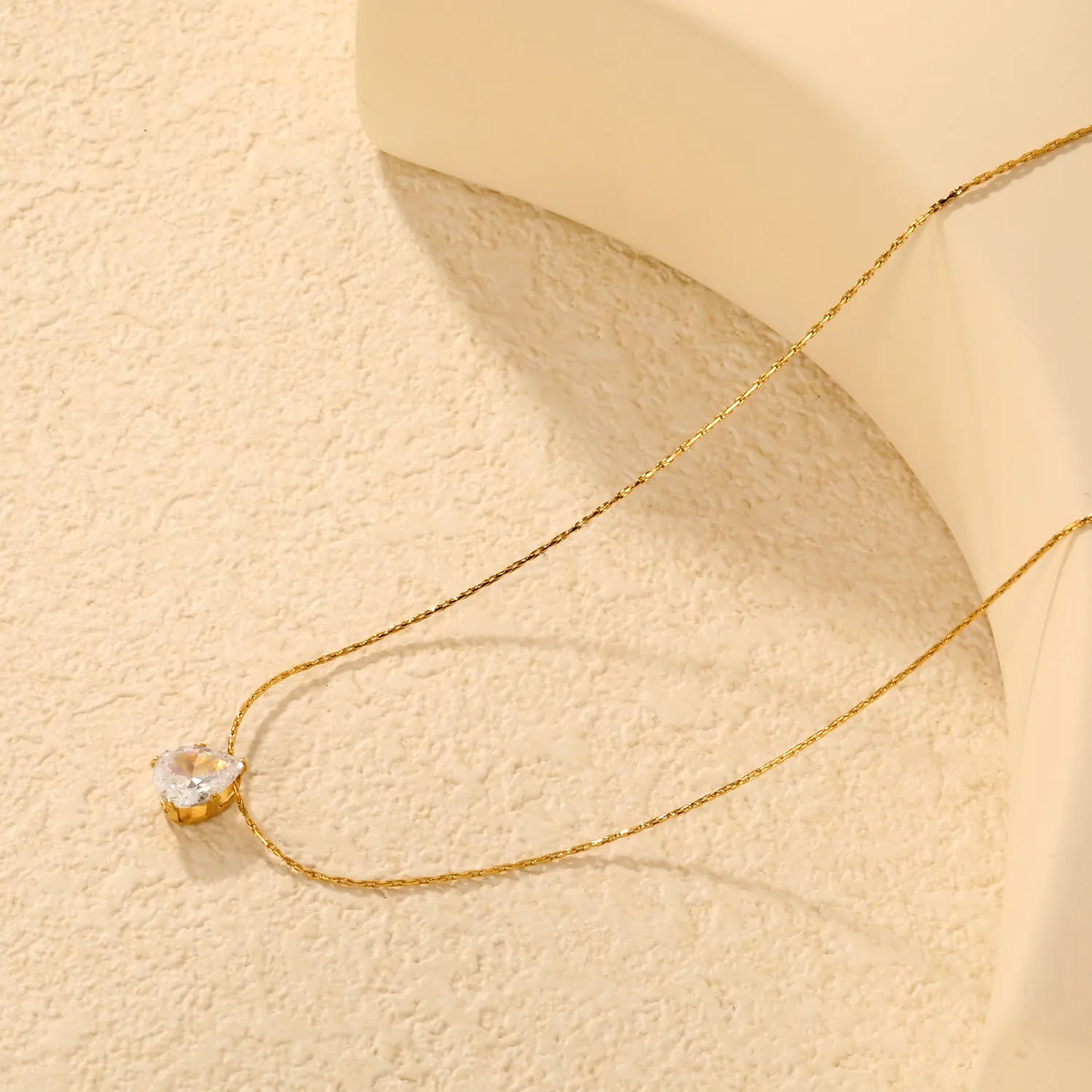 6mm Crystal Waterdrop Pendant 40+5cm Necklace | 18K Gold Plated | Wholesale MOQ 12 | Adjustable Jewelry for Bulk Order