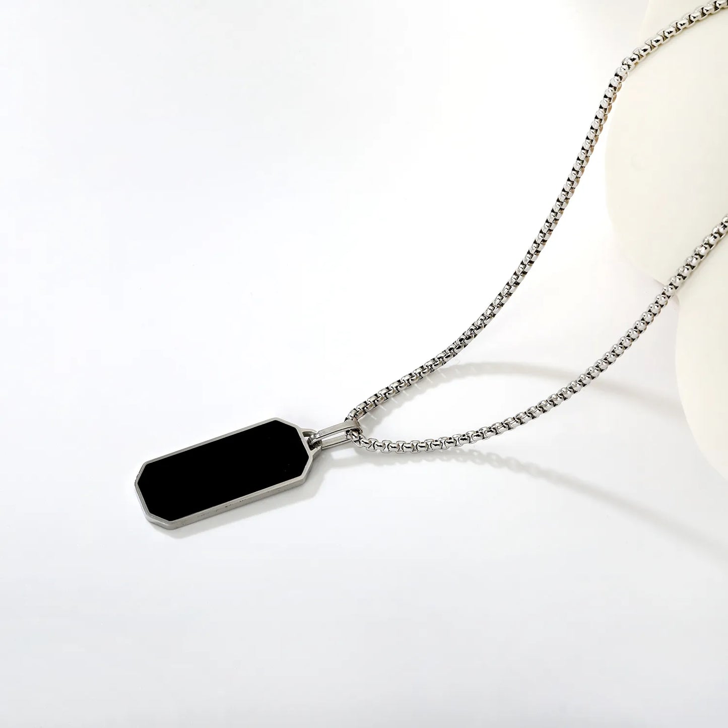 Stainless Steel Black Rectangular Pendant Necklace | MOQ 12 | Wholesale Bulk Order | N:60cm Chain Jewelry