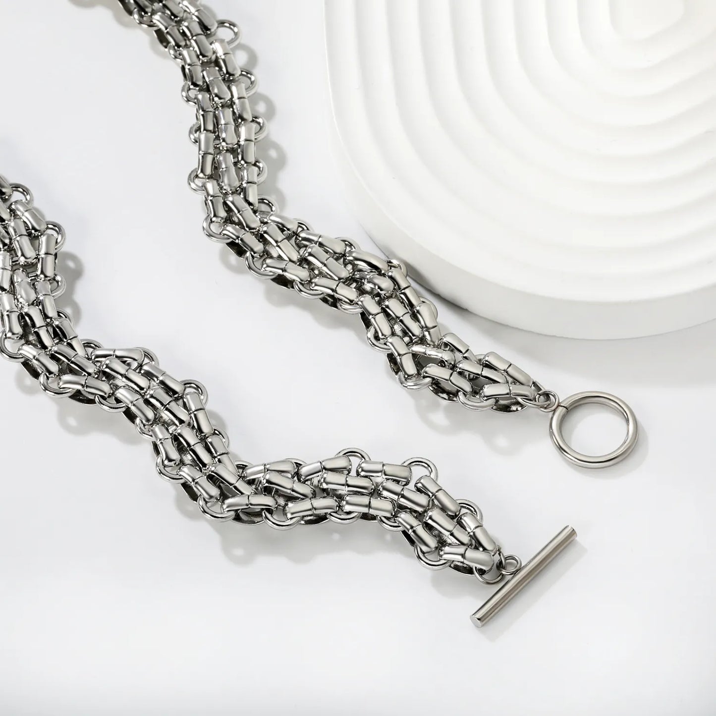 Stainless Steel Chunky Dual-Link Chain Necklace (Toggle Clasp) | MOQ 12 | Wholesale Bulk Order | N:40cm Chain Jewelry