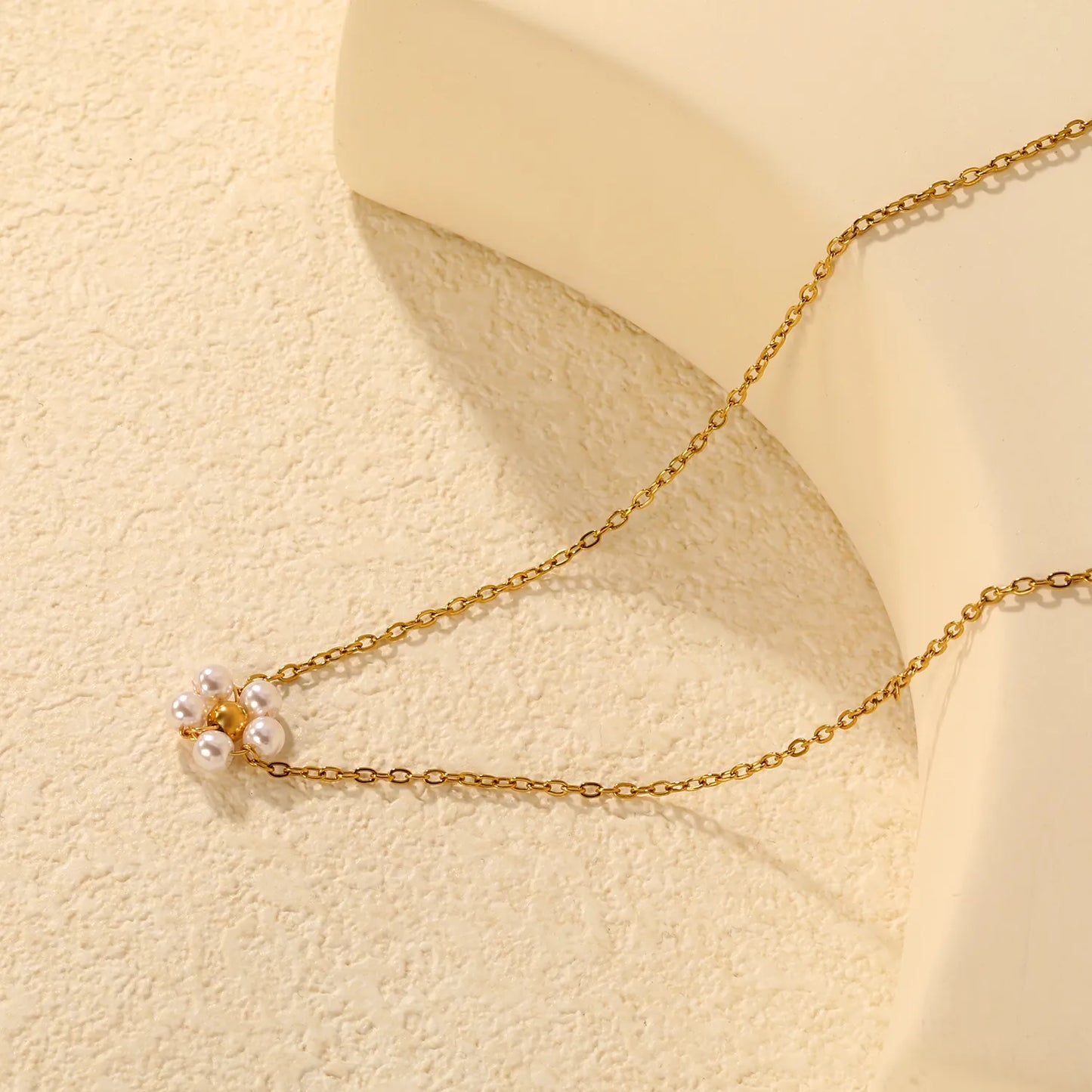 Wholesale Bulk Order | 40+5cm Adjustable Pearl Flower Necklace | 18K Gold Plated | MOQ 12