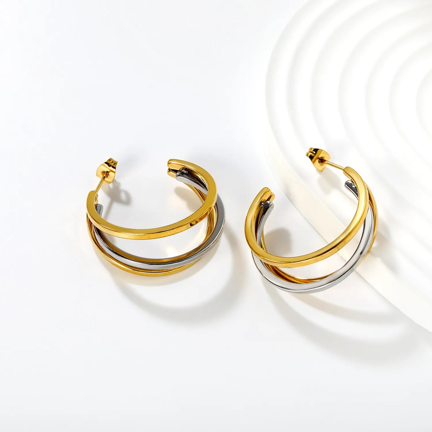 Wholesale 18K Gold Plated Two-Tone Double Hoop Earrings | 13×30mm | MOQ 12