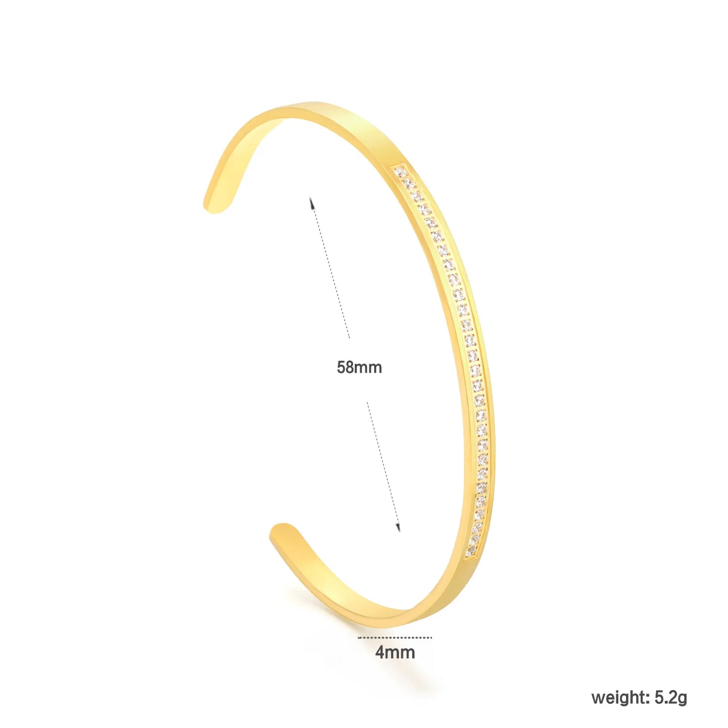 Wholesale Bulk Order 58mm Gold Crystal-Accented Open Cuff Bracelet | MOQ 12 | 18K Gold Plated Adjustable Statement Jewelry