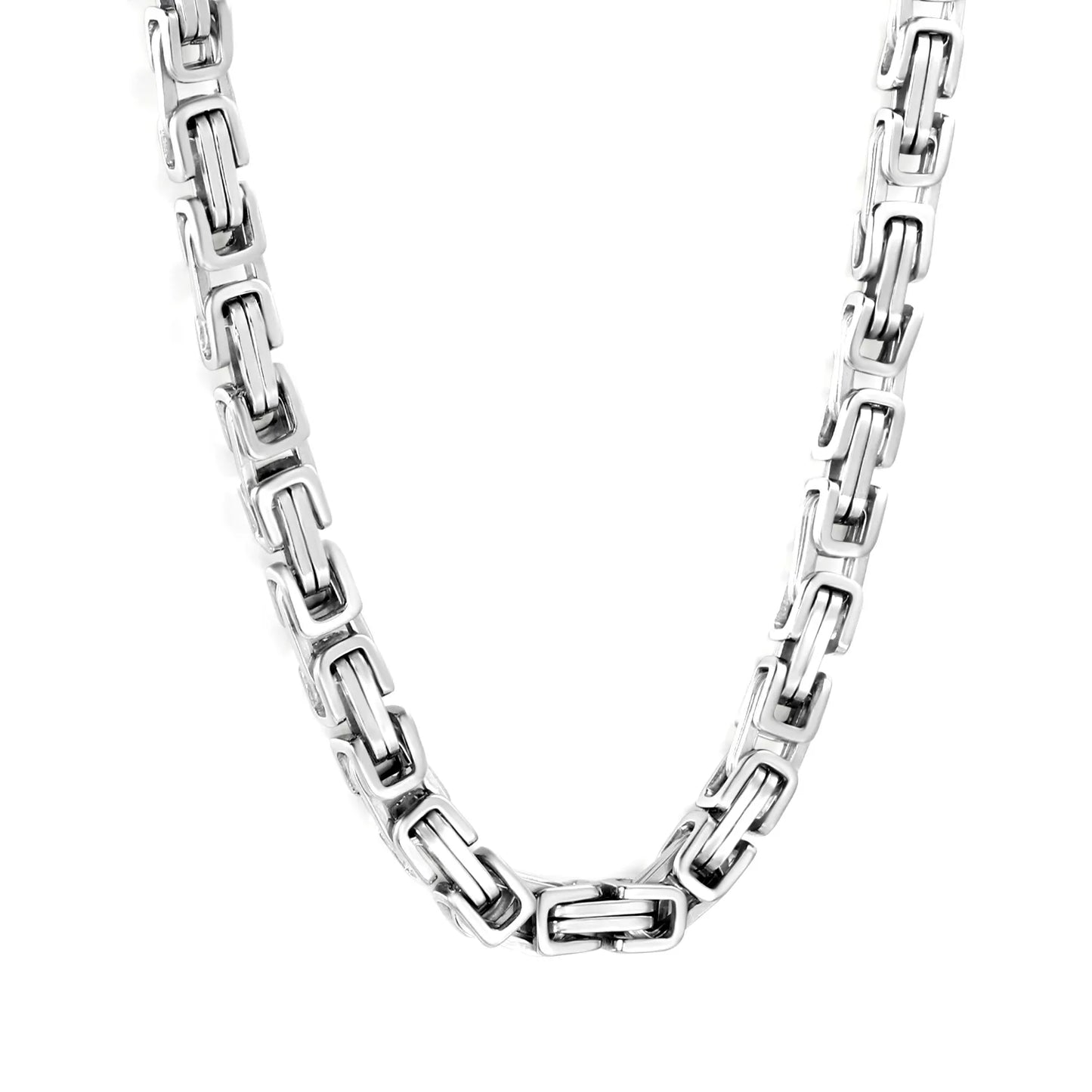 Wholesale Bulk Order N:50 5mm Silver Interlocking Rectangle Link Necklace | MOQ 12 | Polished Stainless Steel Statement Jewelry