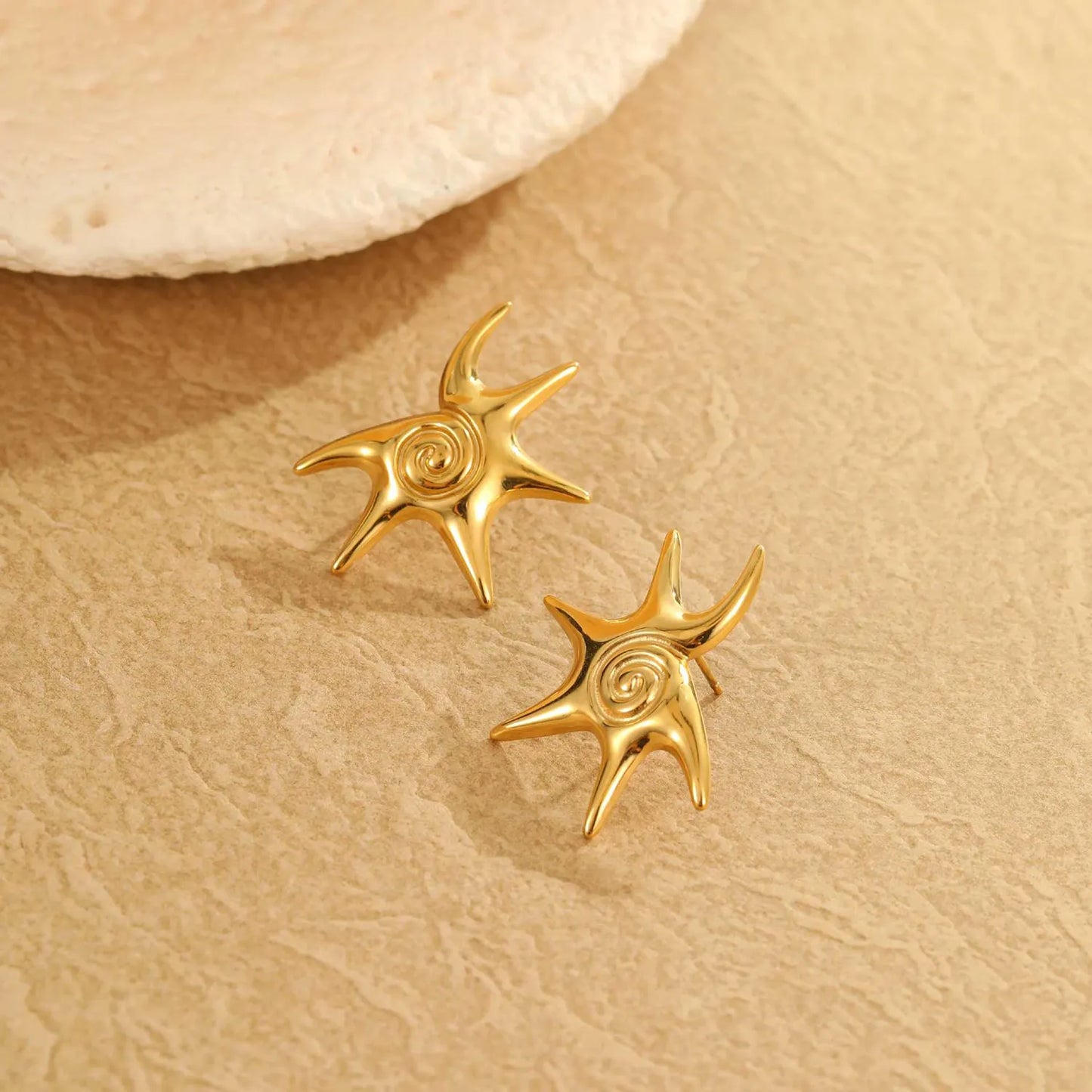 Abstract Swirl Star Stud Earrings | 18K Gold Plated Hypoallergenic Stainless Steel | Artistic Irregular Celestial Daily Statement Earrings Wholesale Bulk Supply