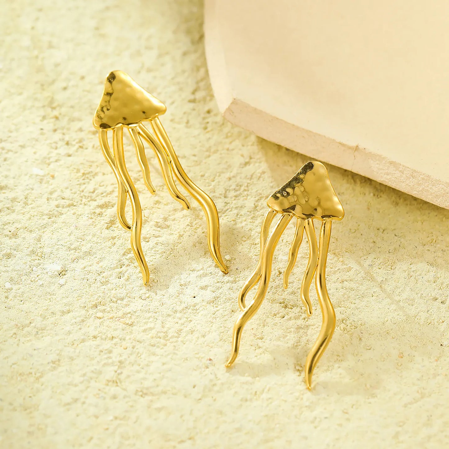 Hammered Textured Jellyfish Drop Stud Earrings | Long Statement Earrings Wholesale Bulk Order MOQ 12