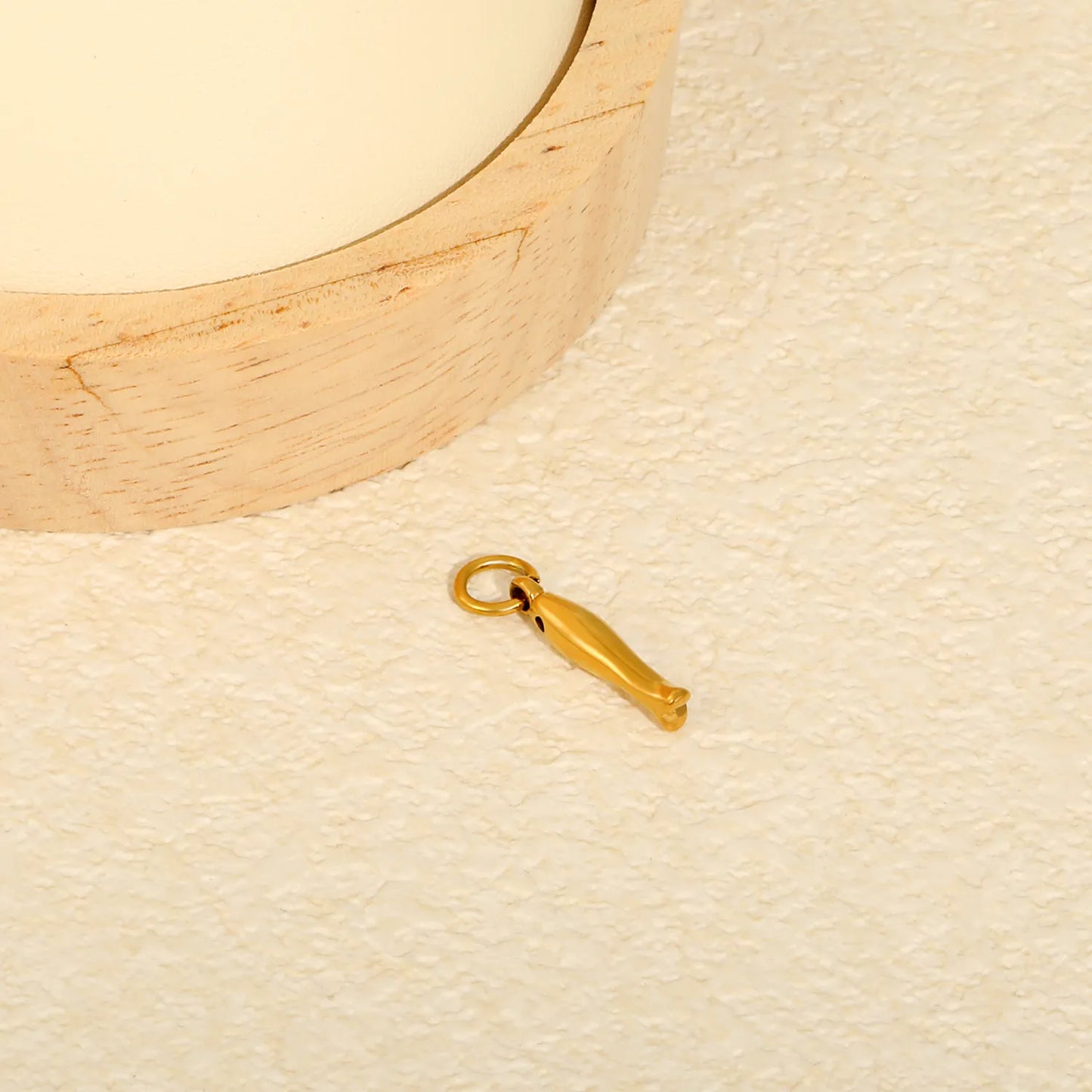 Mini Smooth Fish Shape Charm Pendant with Jump Ring | 18K Gold Plated Stainless Steel Ocean Animal Dangle Charm for DIY Necklace Bracelet Jewelry Making | Wholesale MOQ 12