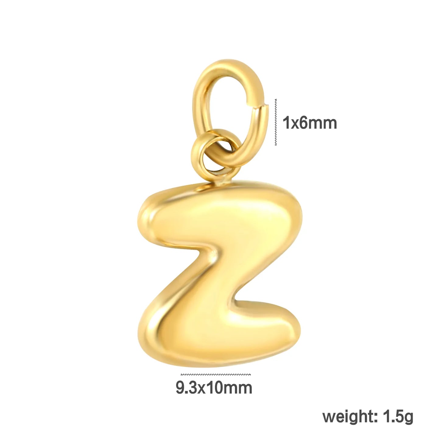 Bubble Bold 26 Alphabet Letter Charms | A-Z Full Set 18K Gold Plated Stainless Steel Pendant Charms for DIY Jewelry Making | Wholesale MOQ 12