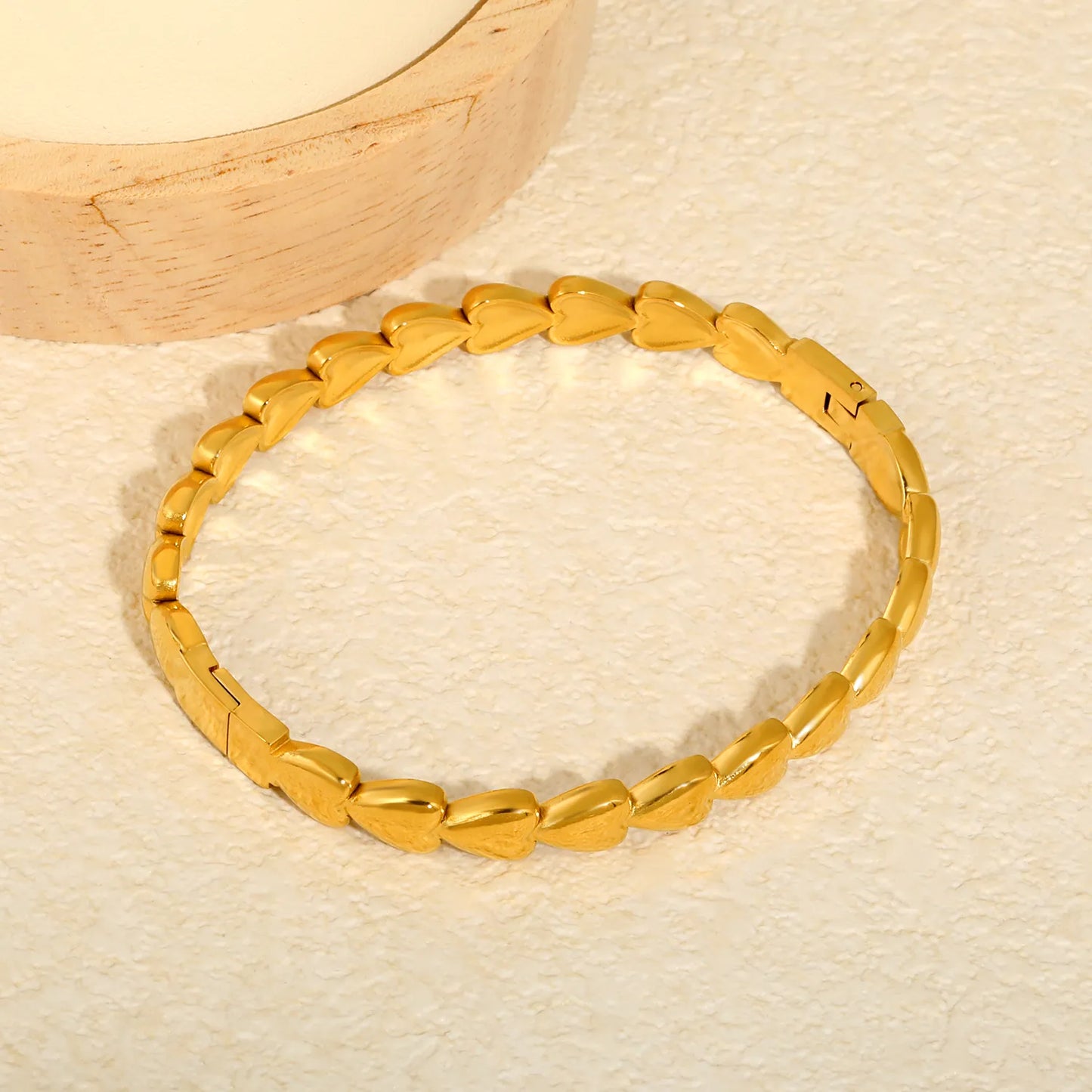 18K Gold Plated Stainless Steel Solid Heart Link Hinged Bangle | Bulk Order MOQ 12