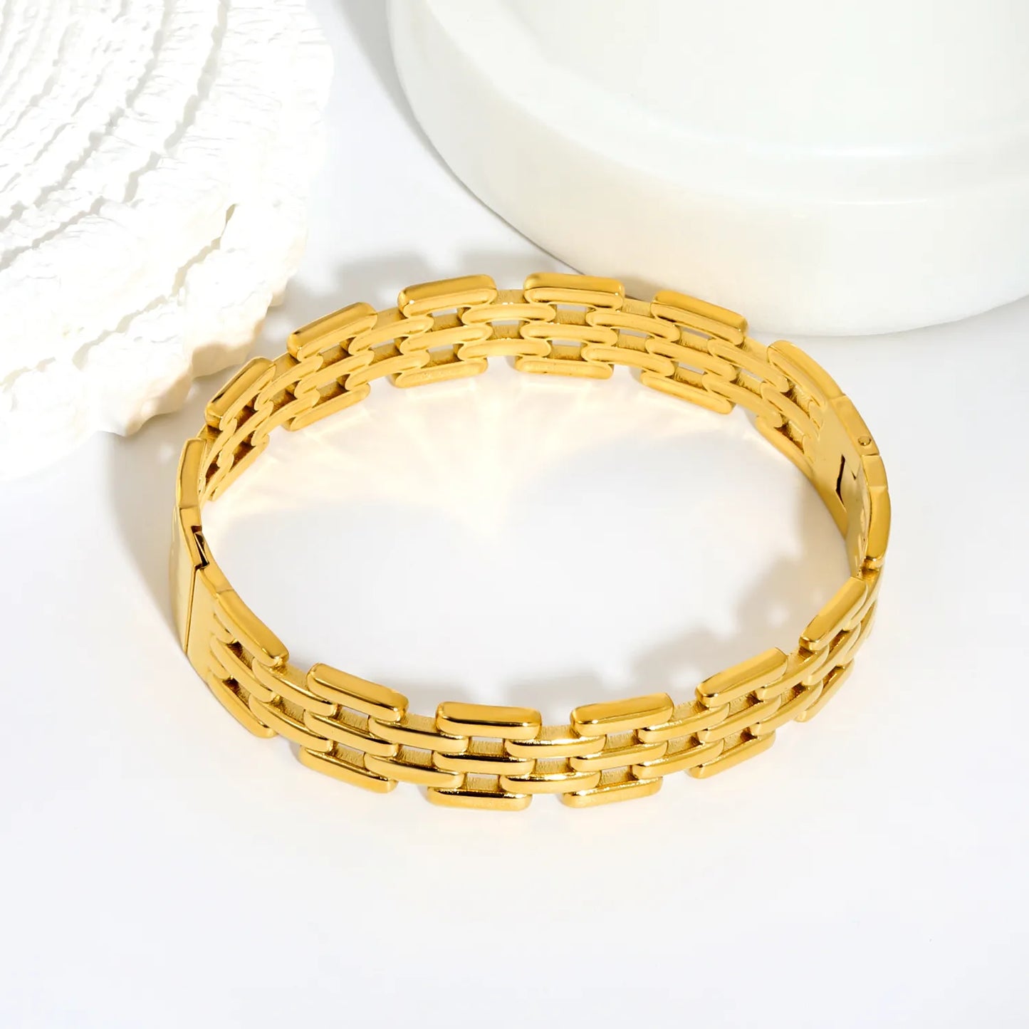 Multi-Row Rectangle Link Watch Chain Bracelet | 12mm Width | Silver & Gold Options | Polished Stainless Steel Wrist Band Bulk Order Wholesale Vendor Supply