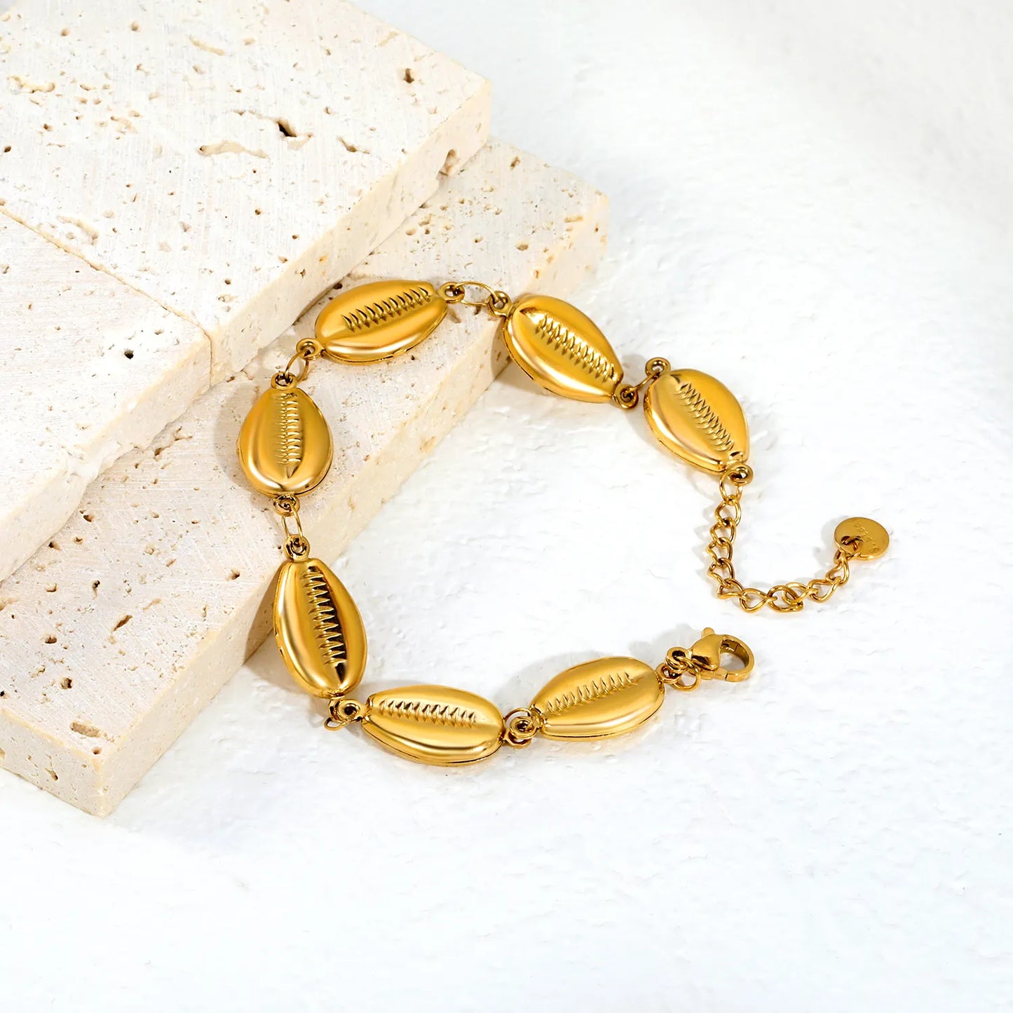 Embossed Cowrie Shell Link Bracelet | Adjustable 17+3cm | Wholesale MOQ 12