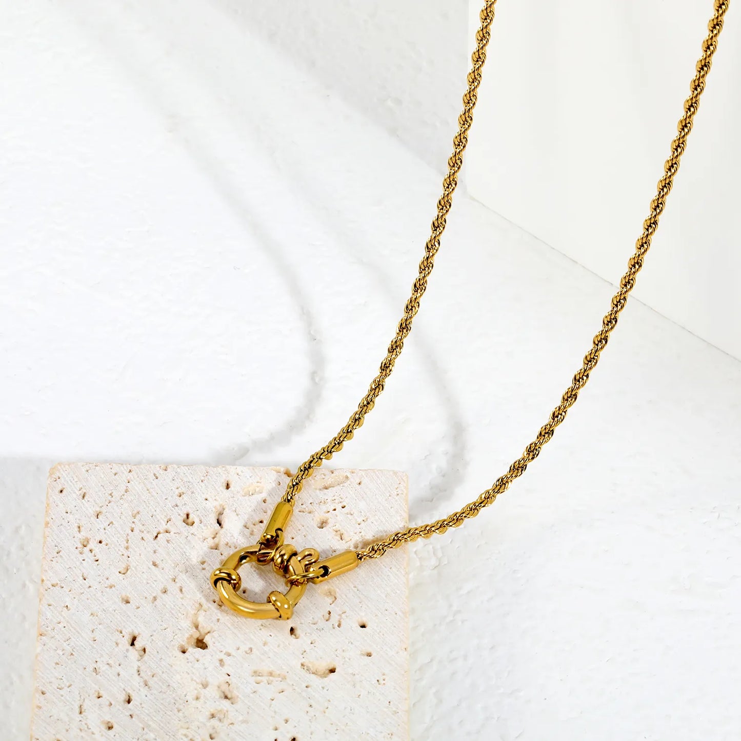 2mm Thin Rope Chain Front Spring Ring Clasp Necklace | 18K Gold Plated Stainless Steel | Wholesale MOQ 12