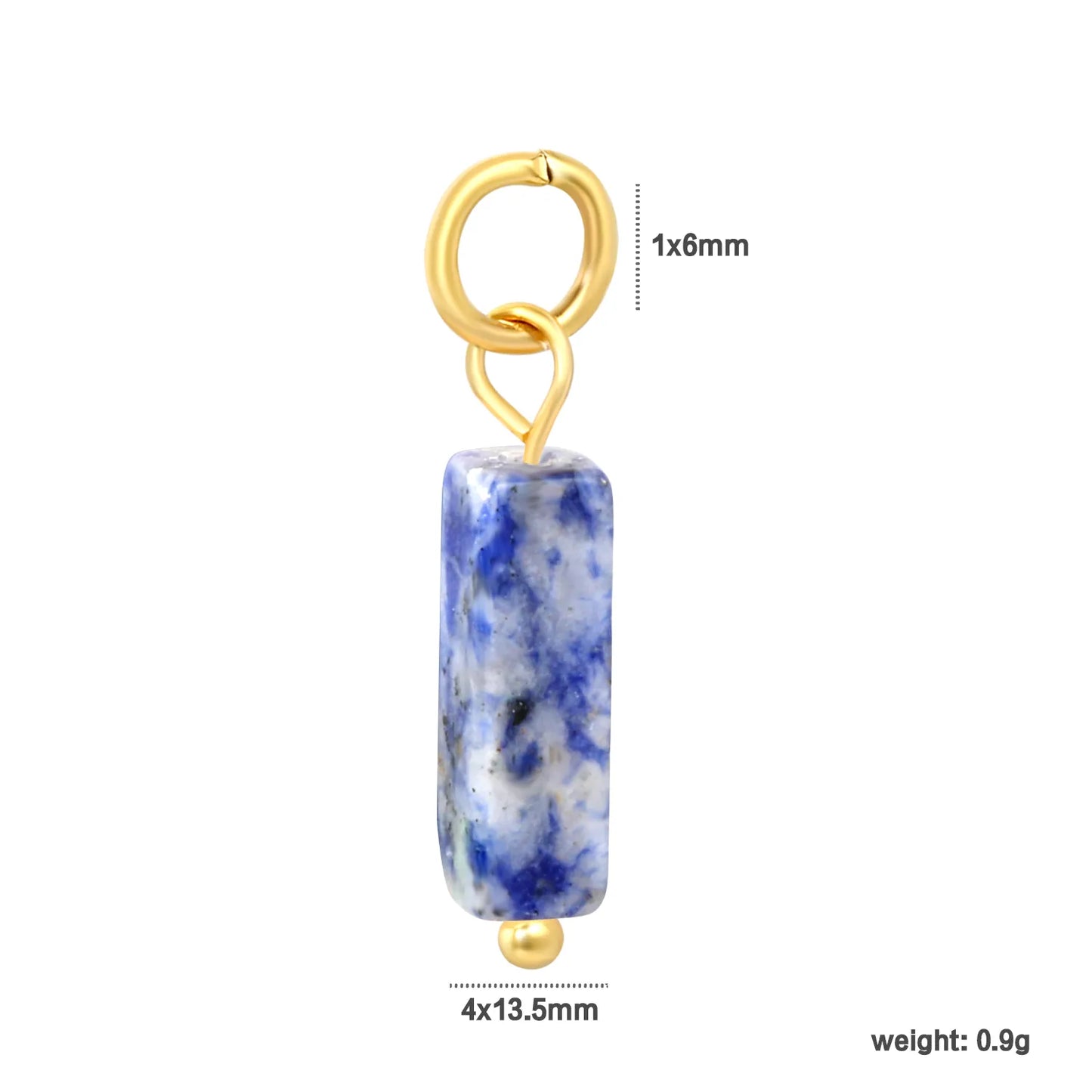 Natural Stone Rectangle Bar Charm Pendants | 18K Gold Plated Stainless Steel Gemstone Charms | 7 Natural Stone Colors | Bulk Order MOQ 12