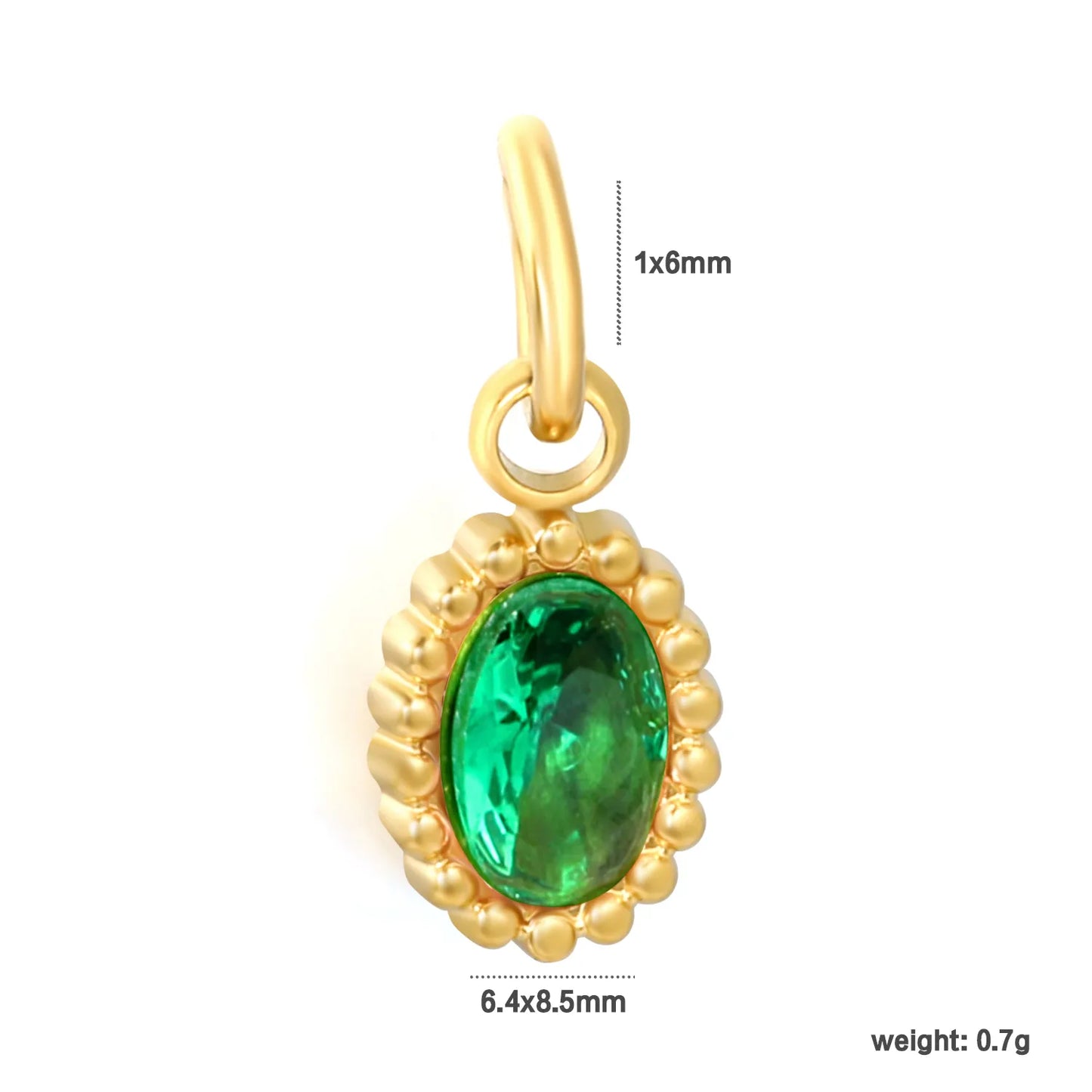 Beaded Edge Oval CZ Charm Pendants | 18K Gold Plated Stainless Steel Dangle Charms | 5 Gem Colors | Wholesale MOQ 12