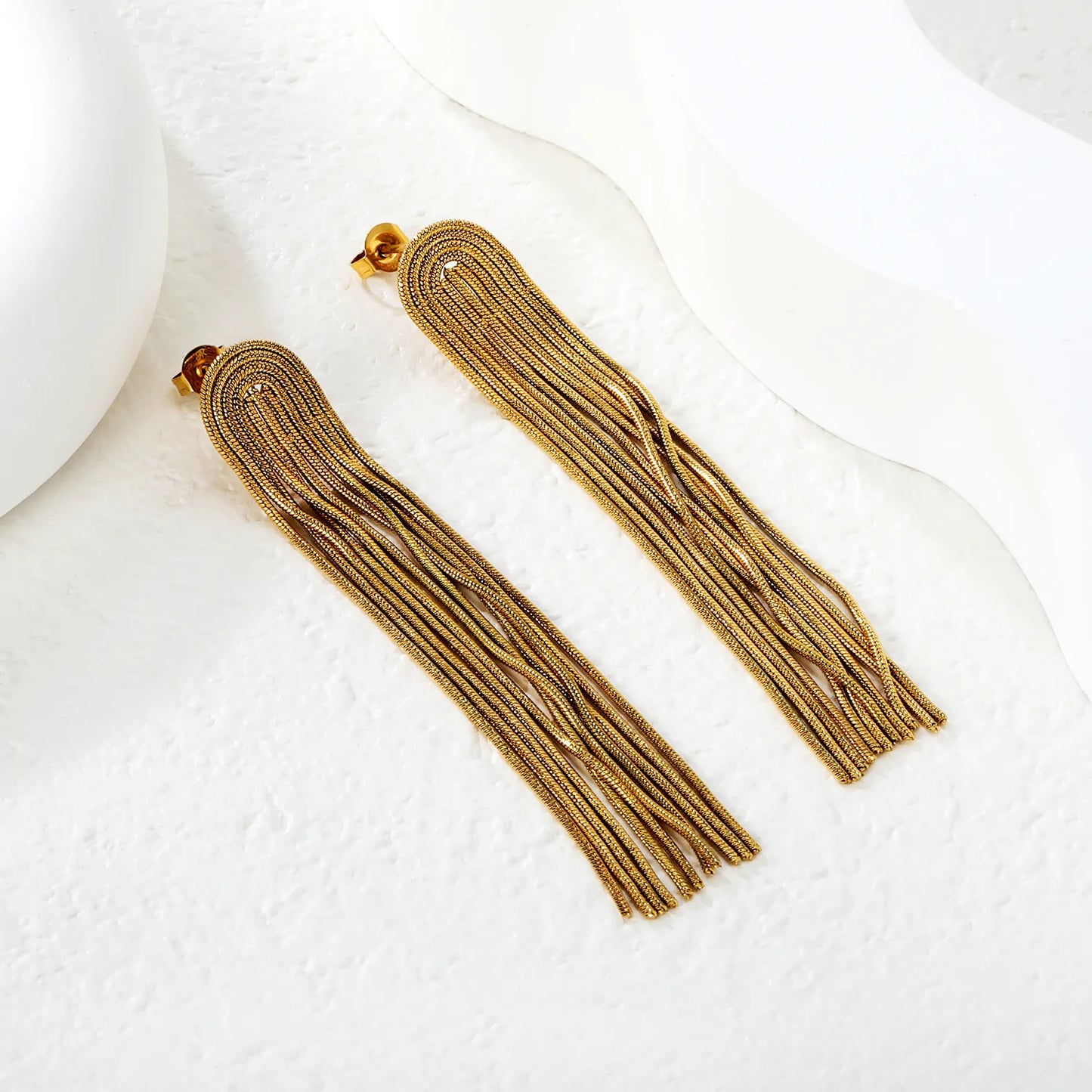Long Chain Tassel Dangle Earrings | 18K Gold Plated | Wholesale Order MOQ 12