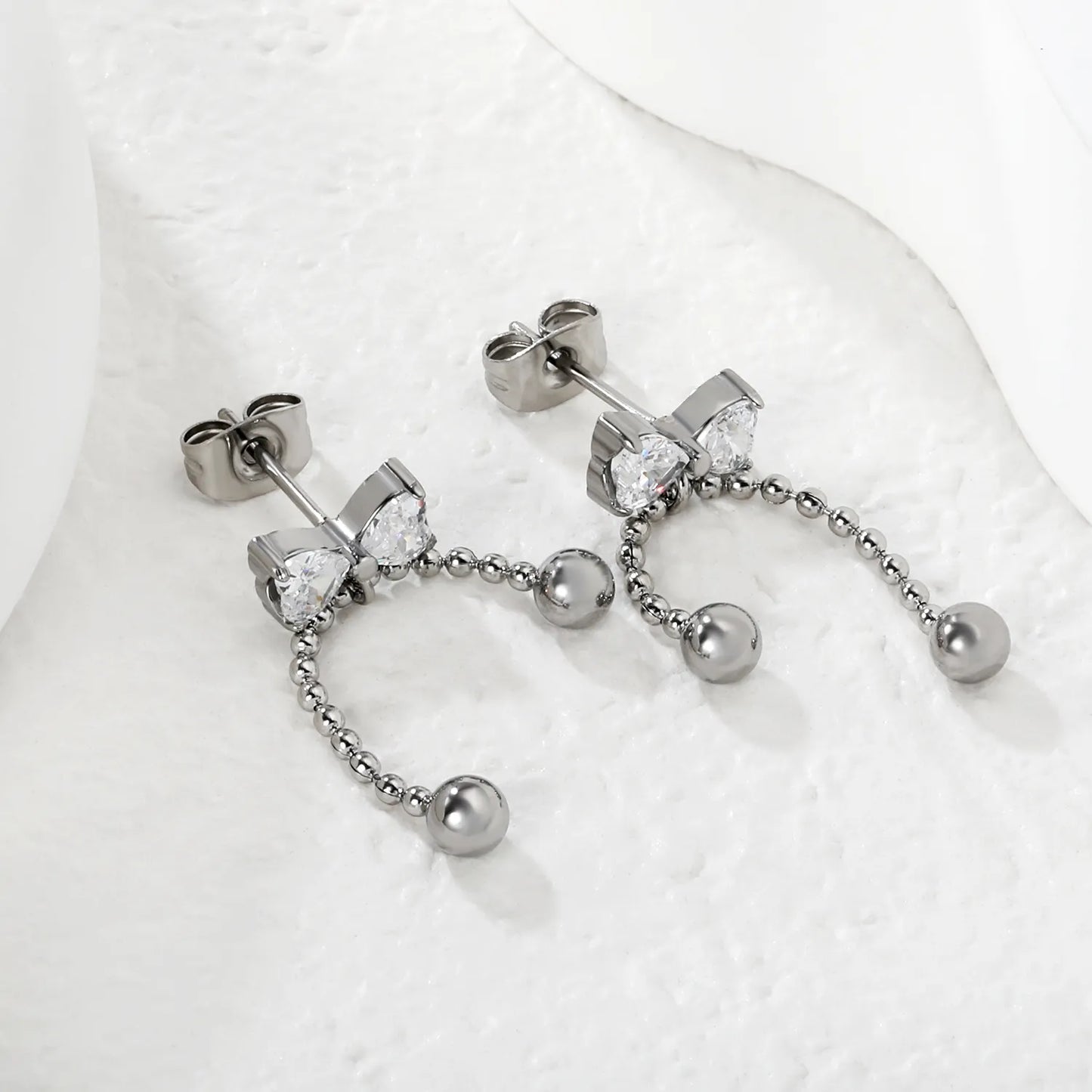 Wholesale Bow Crystal Bead Drop Stud Earrings (Gold & Silver) | MOQ 12