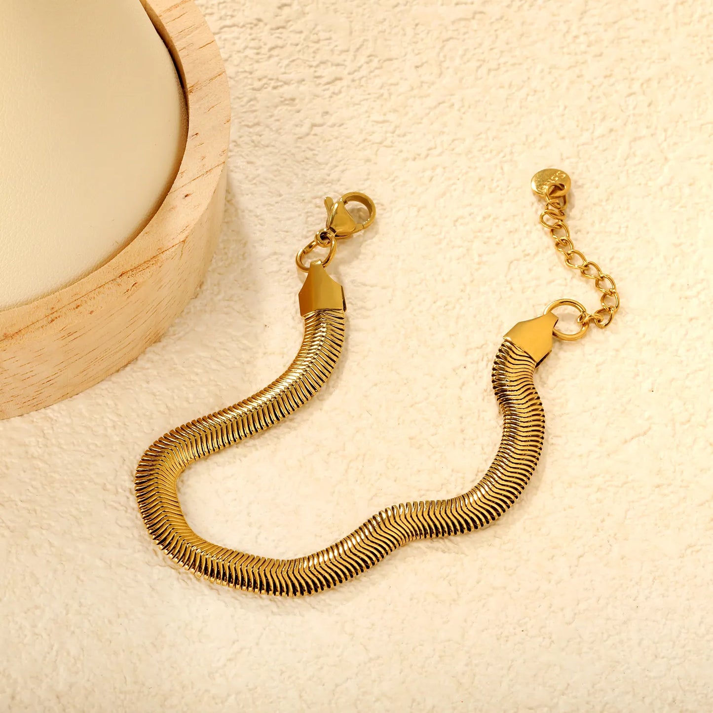 Wholesale 6mm Herringbone Snake Chain Bracelet | 18K Gold Plated | Adjustable Extension | MOQ 12