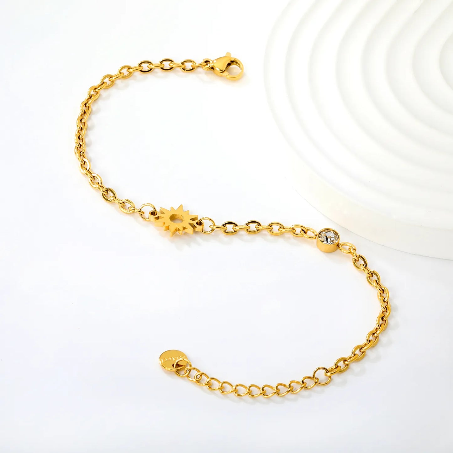 Sunburst & Crystal Charm Chain Bracelet Gold/Silver Color | Wholesale | Bulk Order MOQ 12