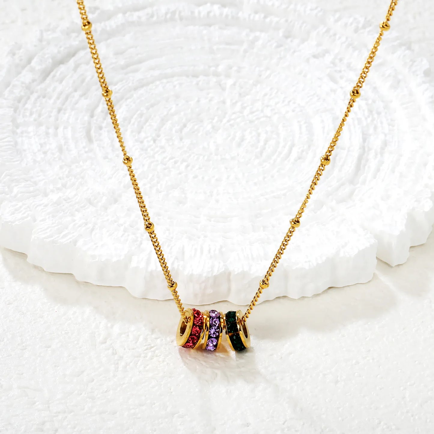 Dainty Chain Necklace with Crystal-encrusted Spiral Beads | 18K Gold Plated | Wholesale MOQ 12