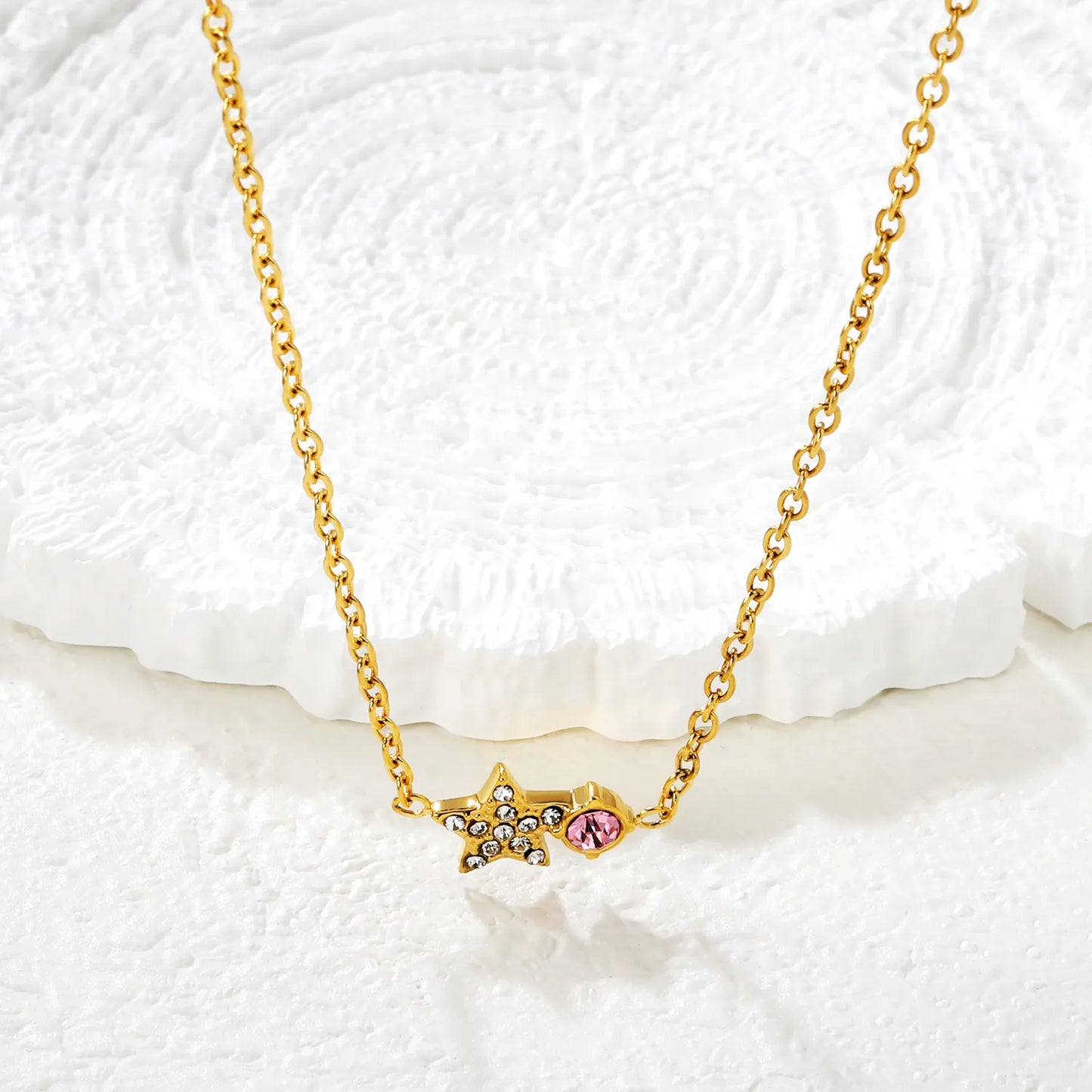 Wholesale Pink Crystal Star Charm Necklace | Bulk Order MOQ 12 | Hypoallergenic Stainless Steel