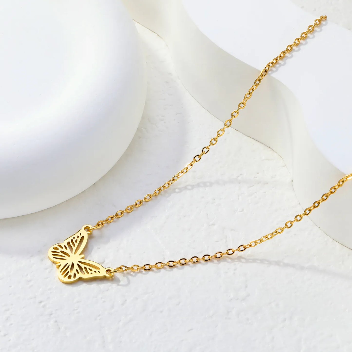 Delicate Hollow Butterfly Pendant Cable Chain Necklace | Wholesale Bulk Order MOQ 12 | 18K Gold Plated