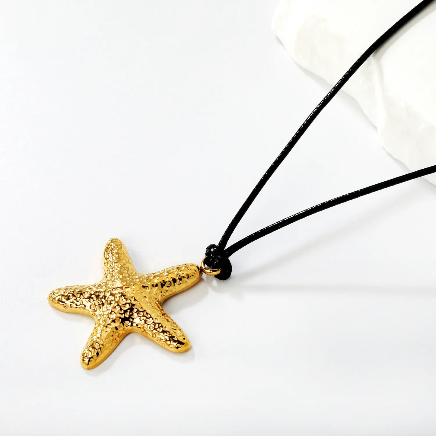 Nautical Hammered Starfish Leather Cord Necklace | Gold/Silver Color | Wholesale MOQ 12