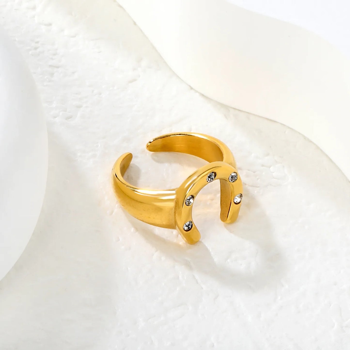 Wholesale Crystal U Shape Open Ring | 18K Gold Plated | Size 7 | Bulk Order MOQ 12