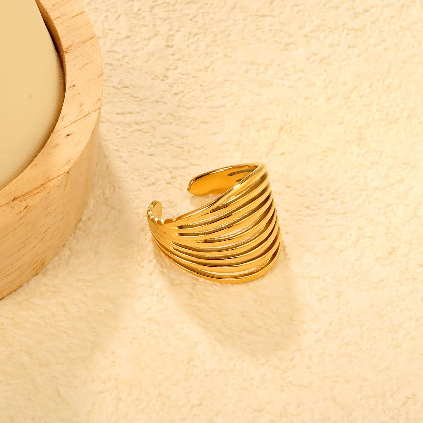Wholesale Multi-Layer Open Cuff Ring | 18K Gold Plated | Size 7 | MOQ