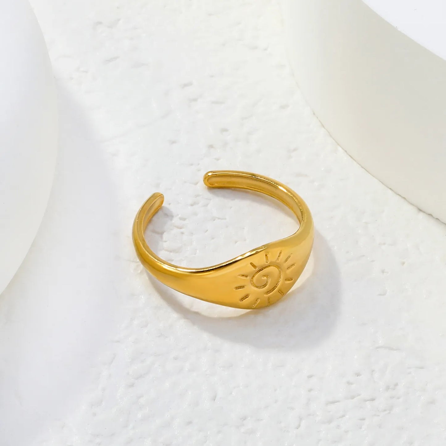 Sun Spiral Open Signet Ring | 18K Gold Plated | Size 8 | Wholesale MOQ 12