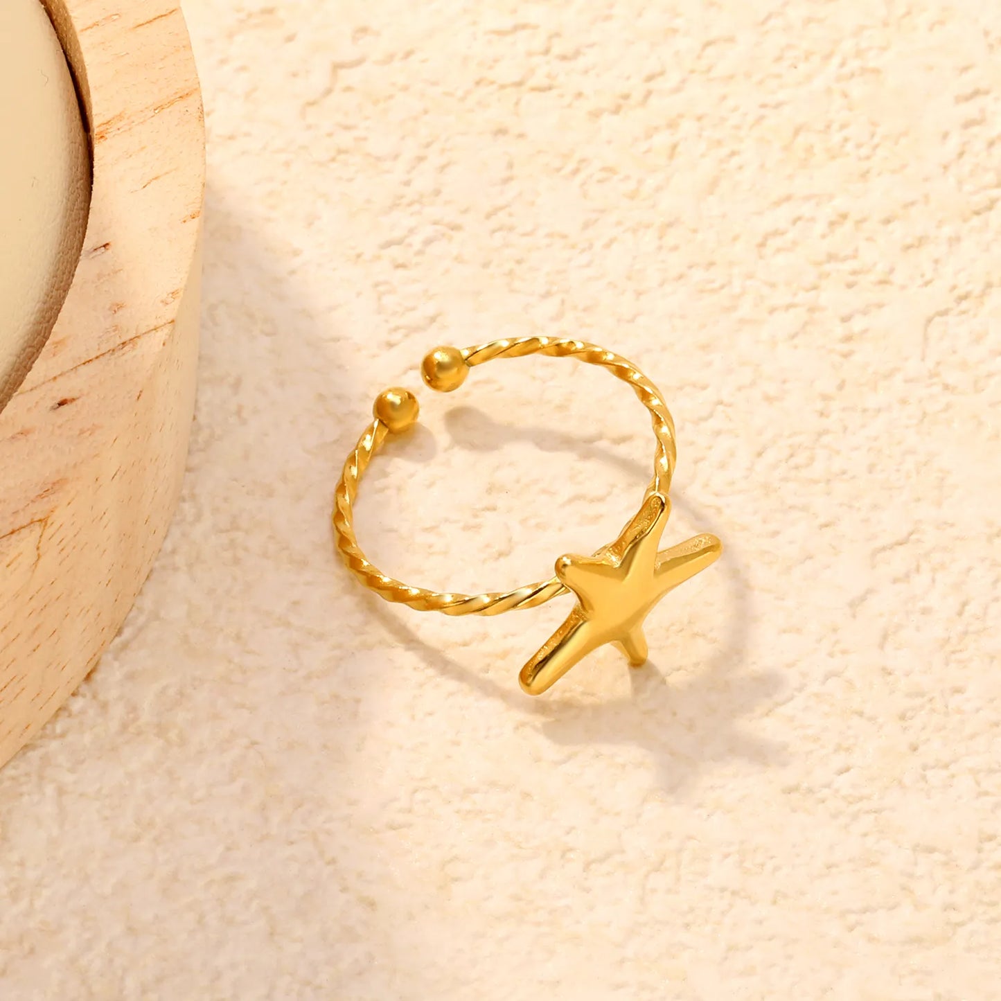 Wholesale Star Twisted Open Ring | 18K Gold Plated | Size 7 | MOQ 12