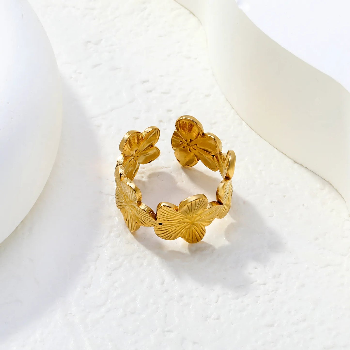 Wholesale Layered Floral Open Ring | Gold/Silver Color | Stainless Steel | Size 7 | MOQ 12