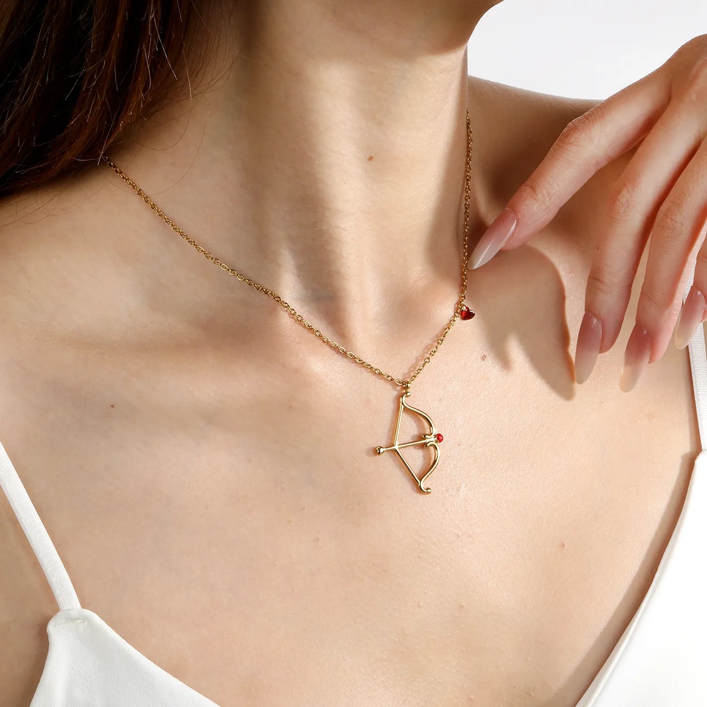 Cupid’s Bow & Arrow Red Heart CZ Pendant Necklace | Adjustable 40+5cm | Wholesale MOQ 12