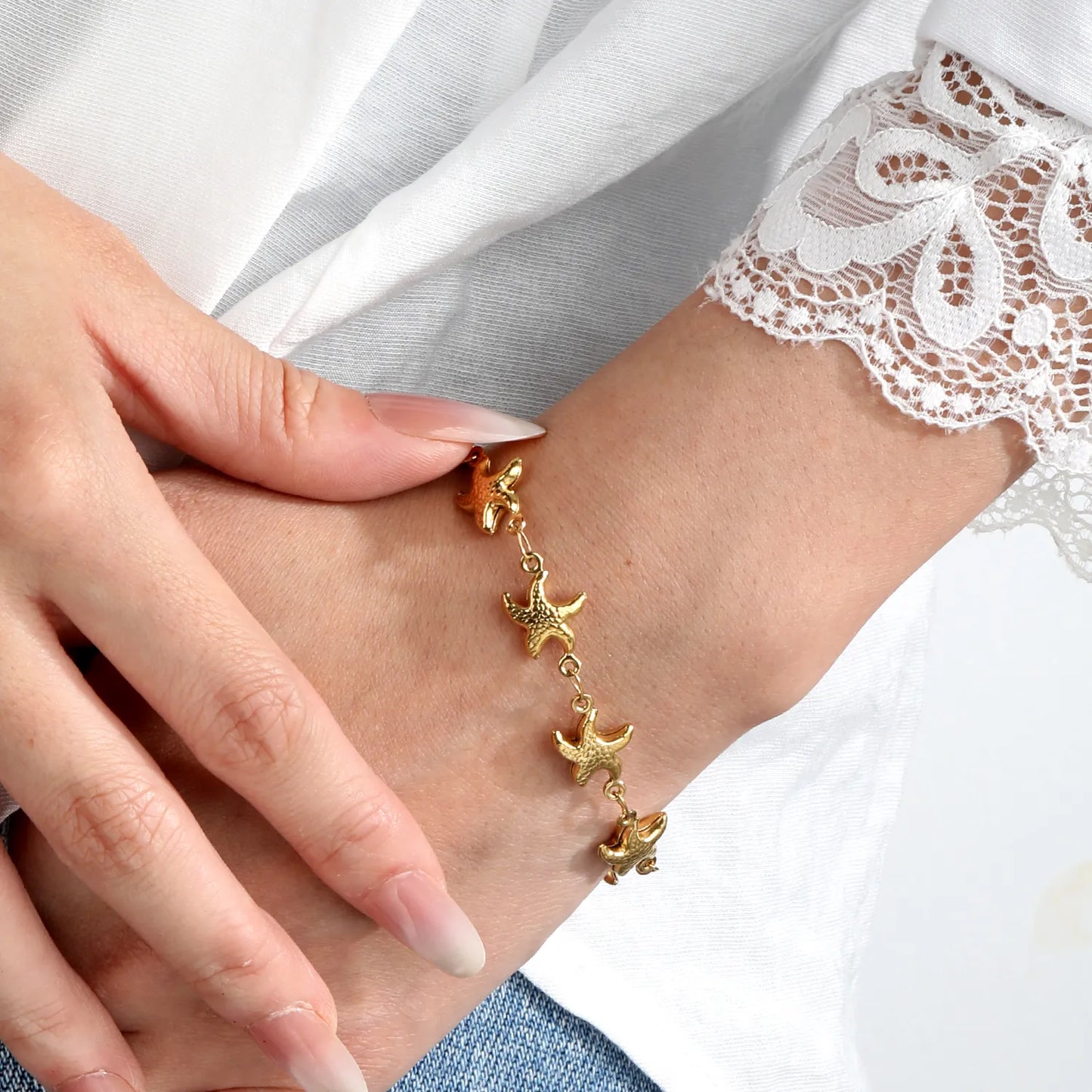 Embossed Starfish Full Link Bracelet | Adjustable 18+3cm | Ocean Theme Bracelet | Wholesale MOQ 12