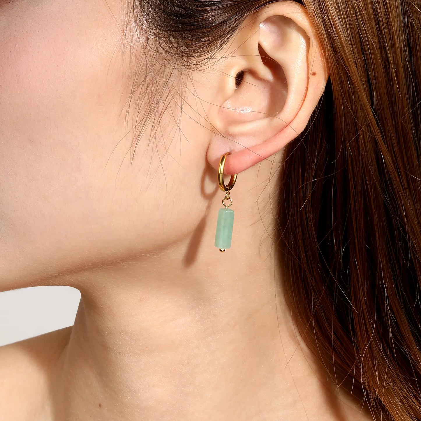 Natural Stone Bar Dangle Huggie Hoop Earrings 2×10mm Hoop | 18K Gold Plated Stainless Steel | 5 Natural Gemstone Options | Wholesale MOQ 12