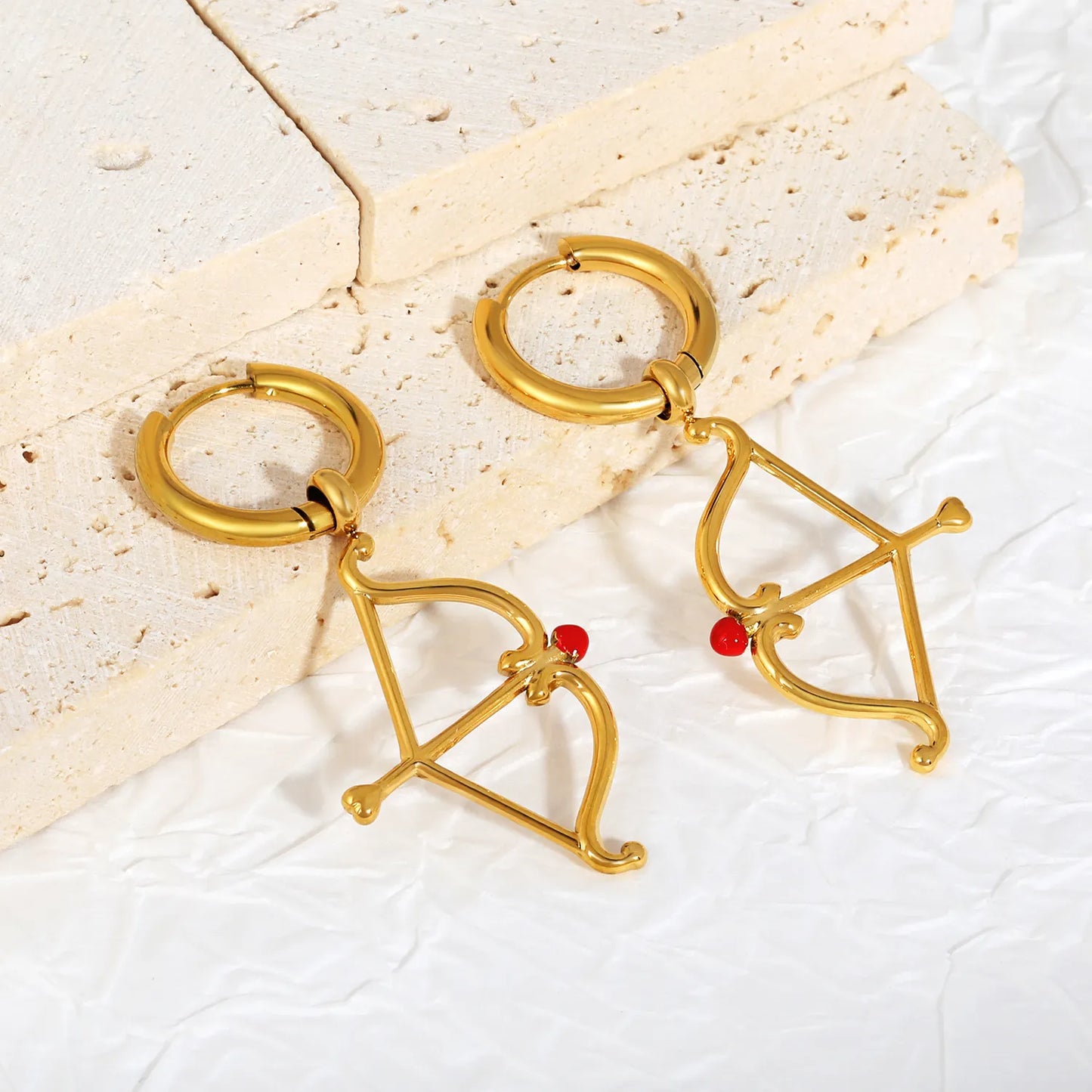 Cupid Bow & Arrow Charm Hoop Earrings | 18K Gold Plated Stainless Steel | Wholesale Bulk Order MOQ 12
