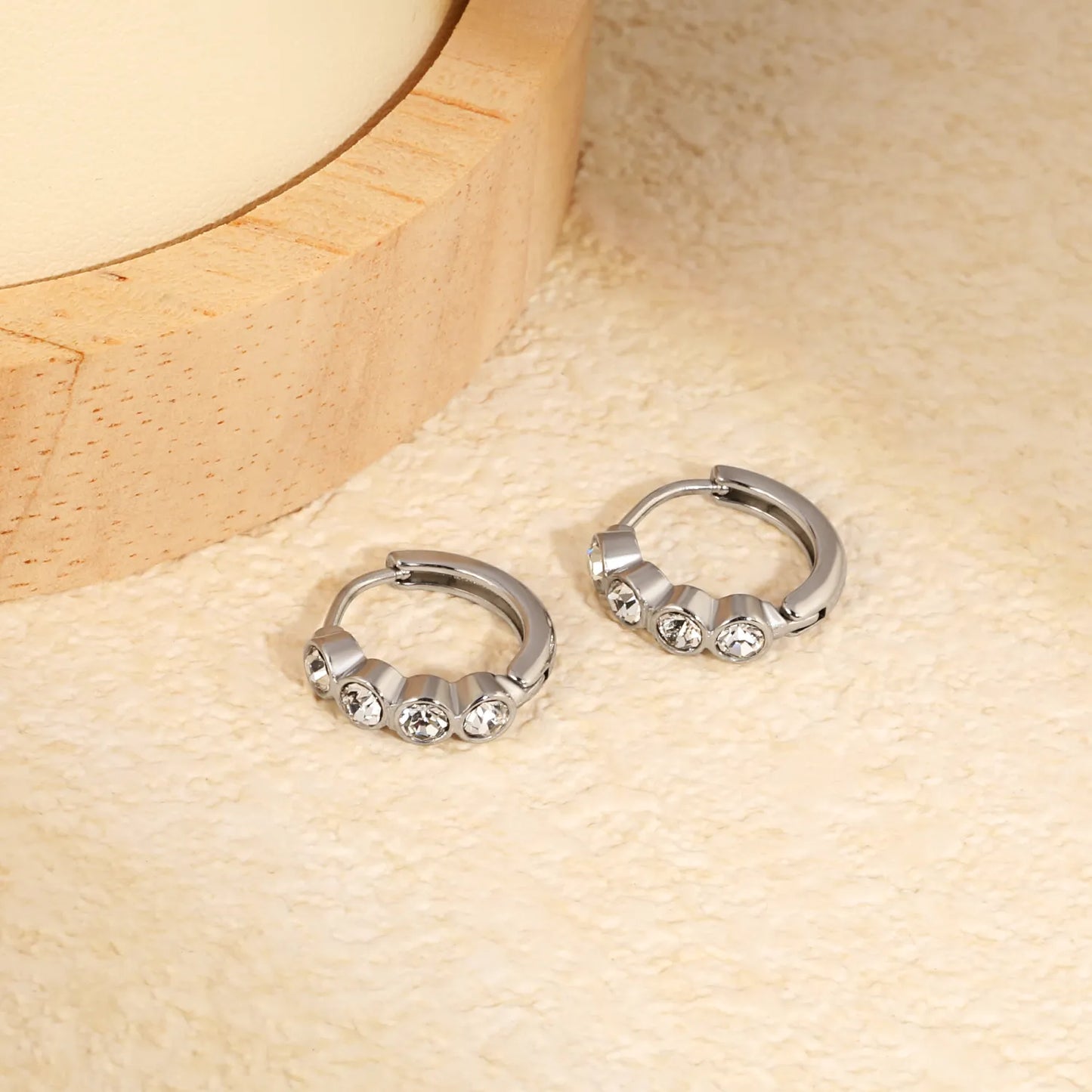 CZ Bezel-Set Huggie Hoop Earrings | Gold/Silver Options | Wholesale Bulk Order MOQ 12